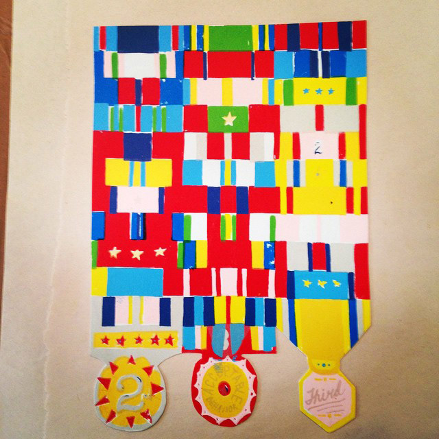 Screen print of a rack of 2nd place and acceptable ribbons