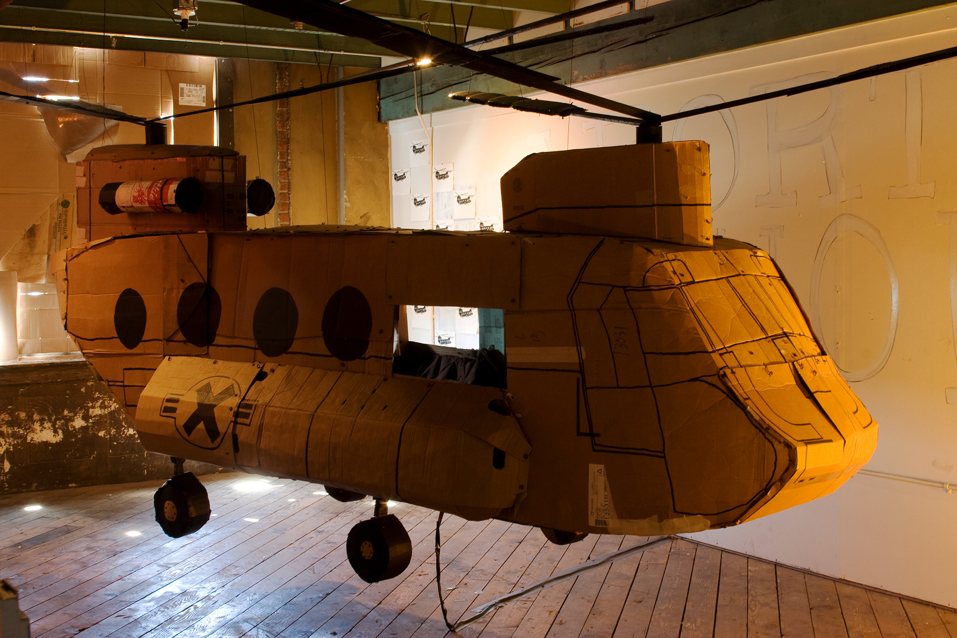 Artopia! Seattle, WA. Cardboard Chinook helicopter based off of lithograph in previous slide. 14 feet long.
