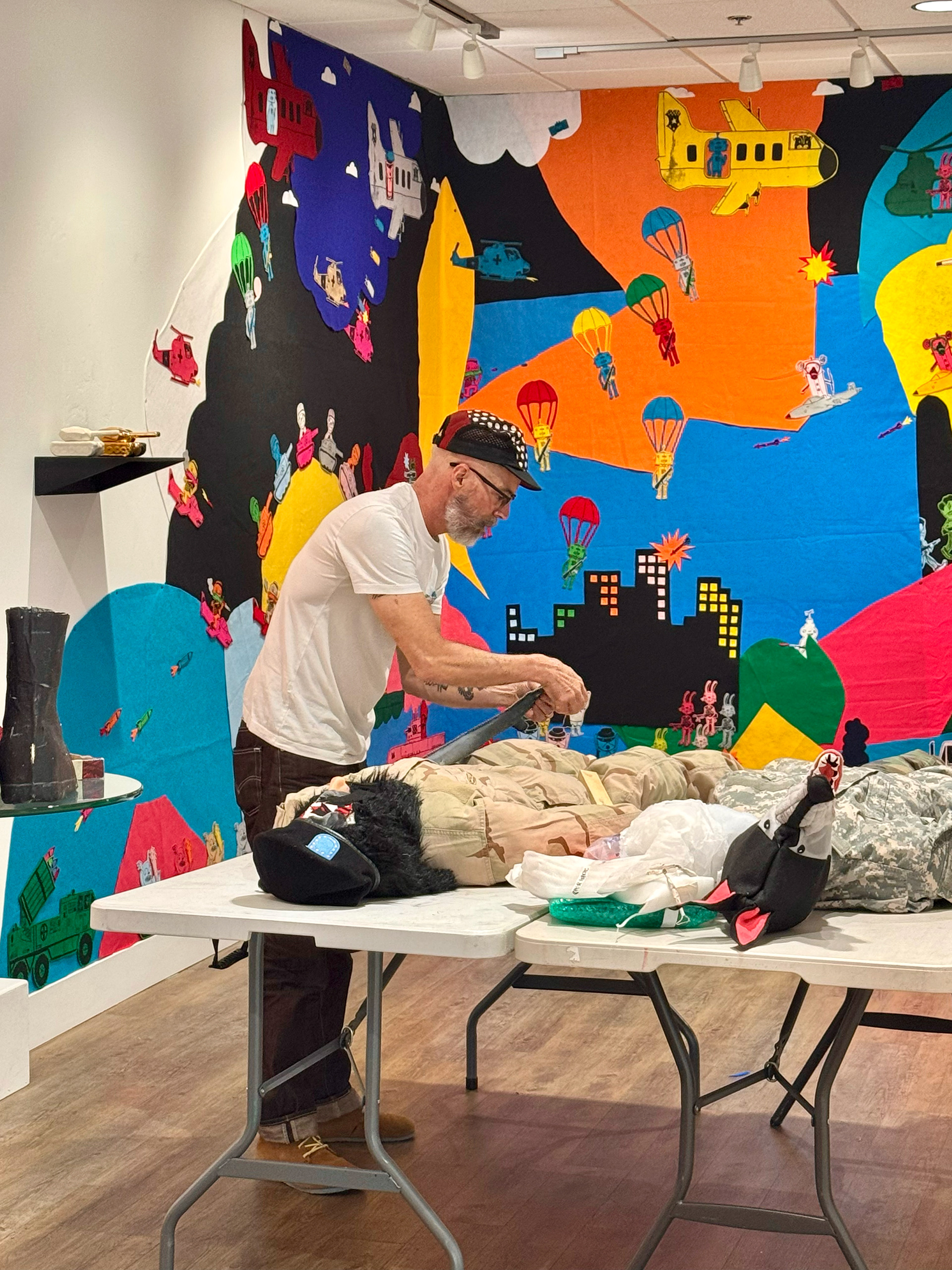 Me setting up felt wall and stuffing soldiers