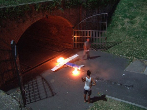 It dove straight into the ground