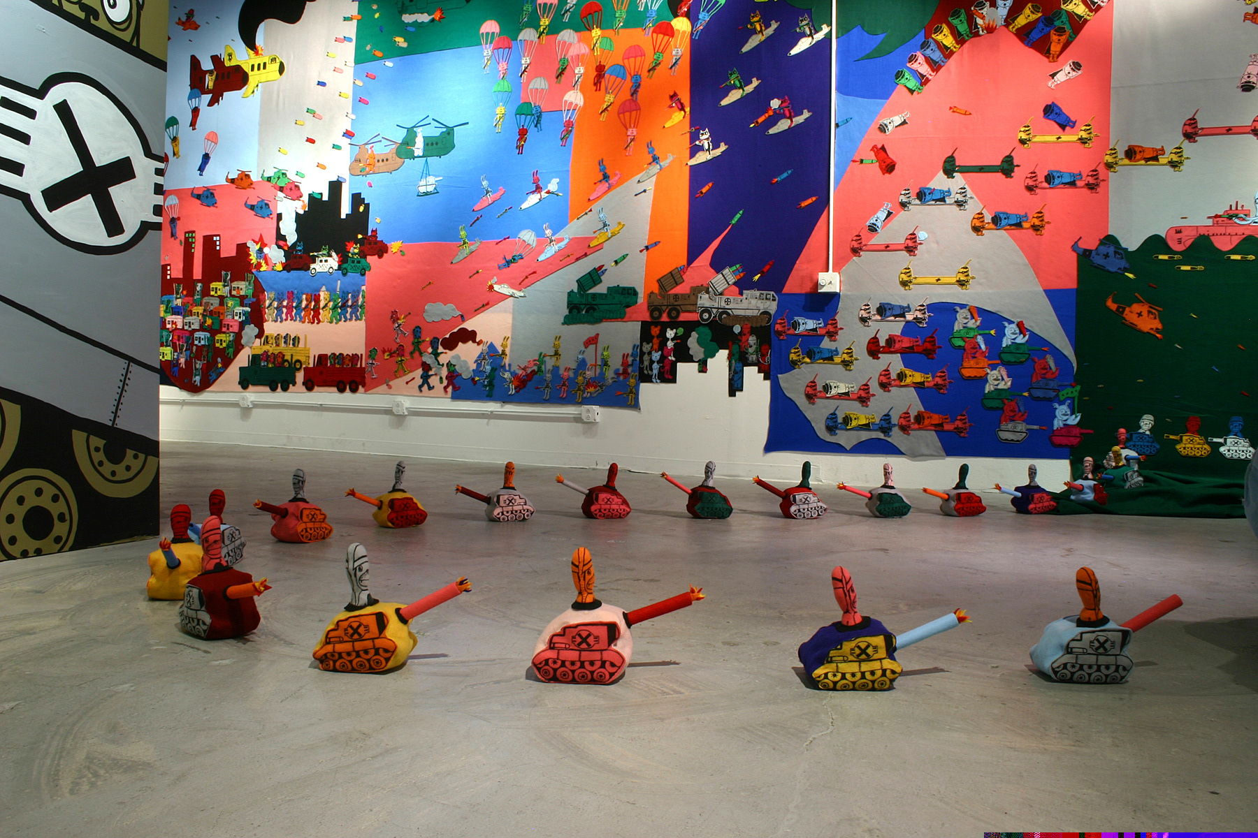 Detail of mini tanks - screen print on felt