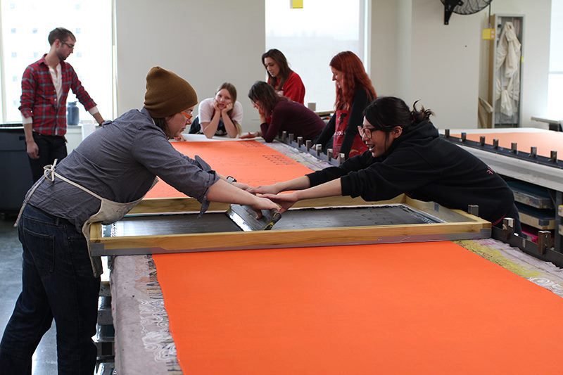 Jennifer Angus, Professor of Design Studies in the Textile and Apparel Design Program invited me to work with her students creating patterns and printing fabric using my imagery. Great day and learned a ton.