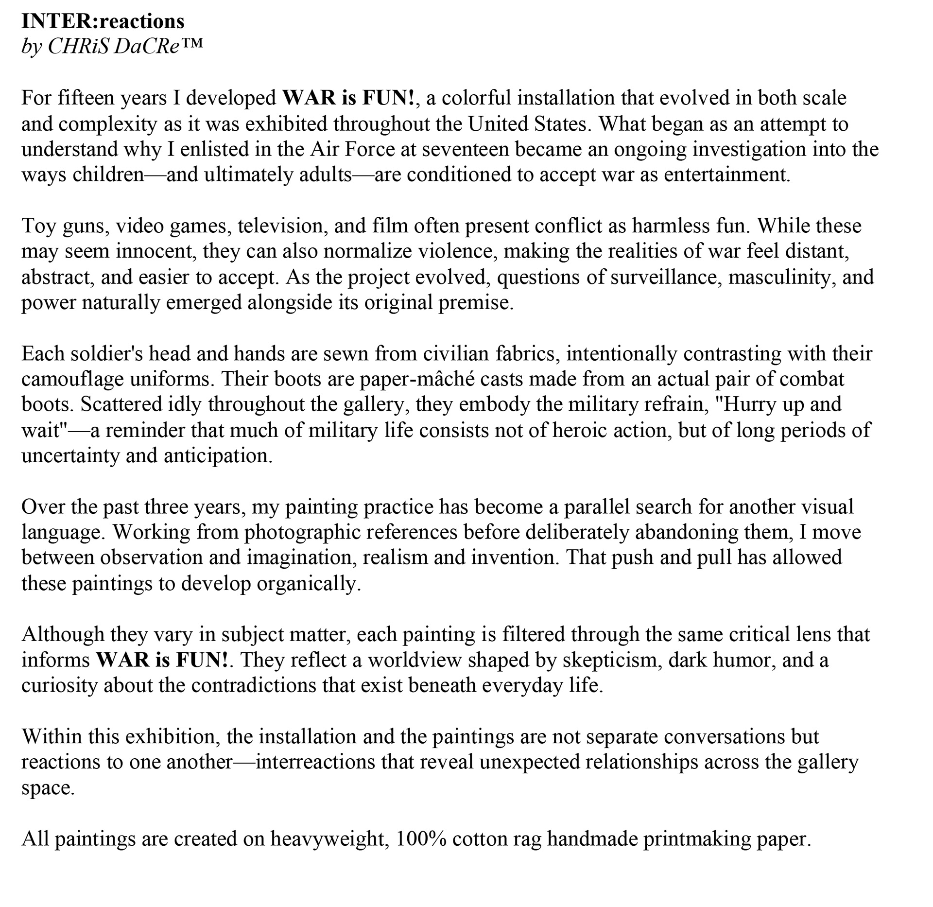 Artist Statement for INTER:reactions