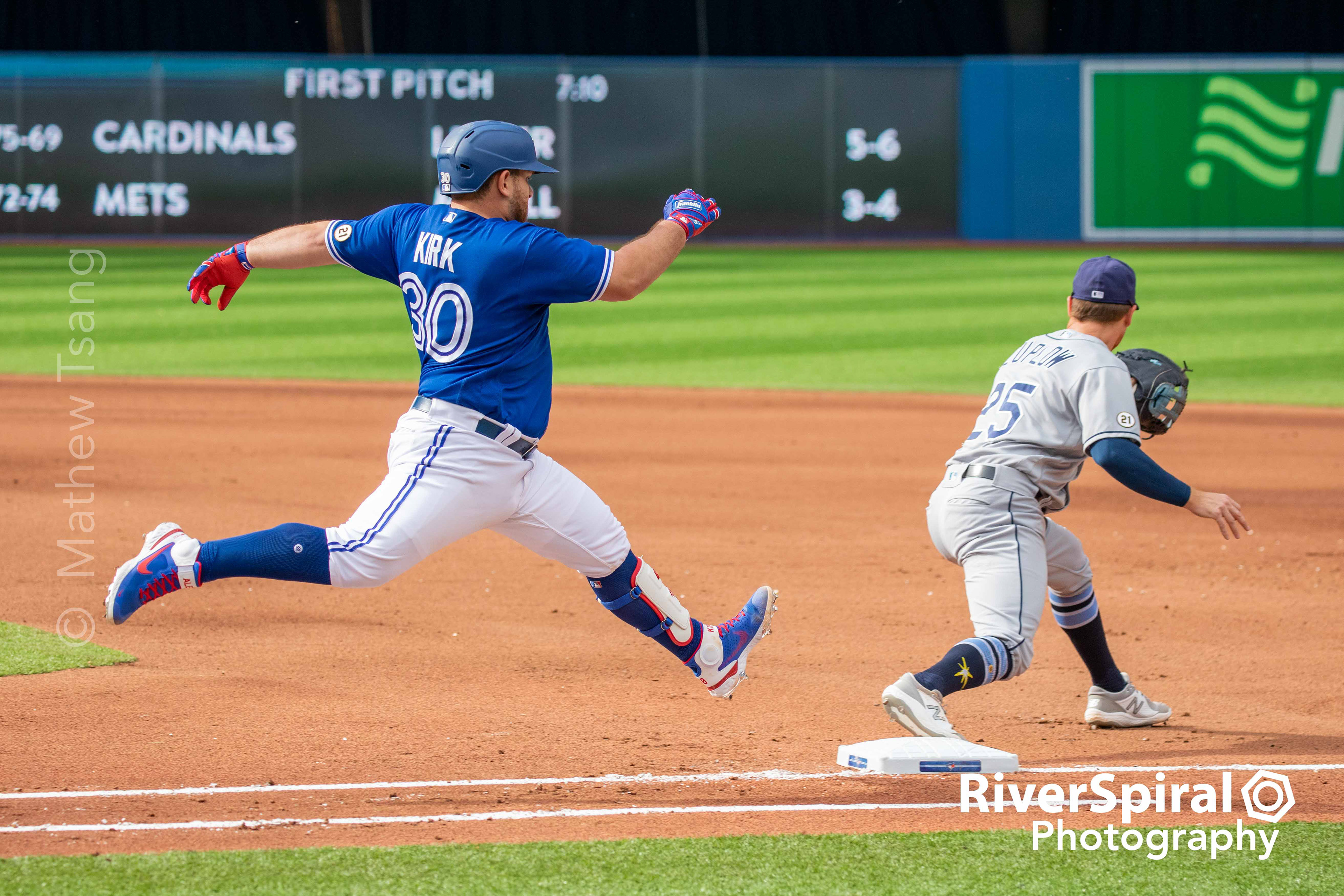 Stretching out at first base.