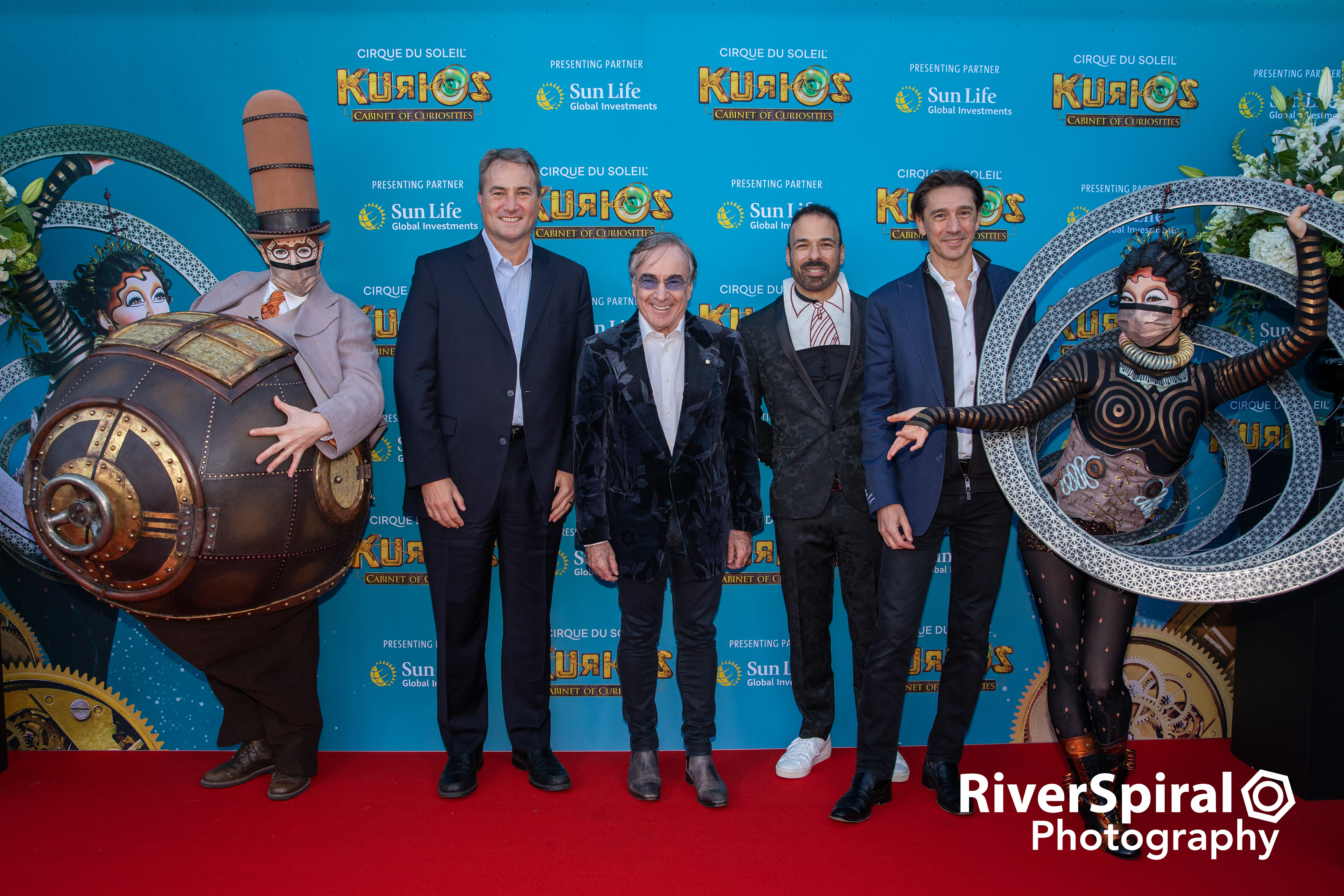 Mike Newquist, Daniel Lamarre, Michel Laprise, and Stéphane Lefebvre (Cirque President & CEO) @ the 2022 Cirque: Kurios Premiere in Toronto.