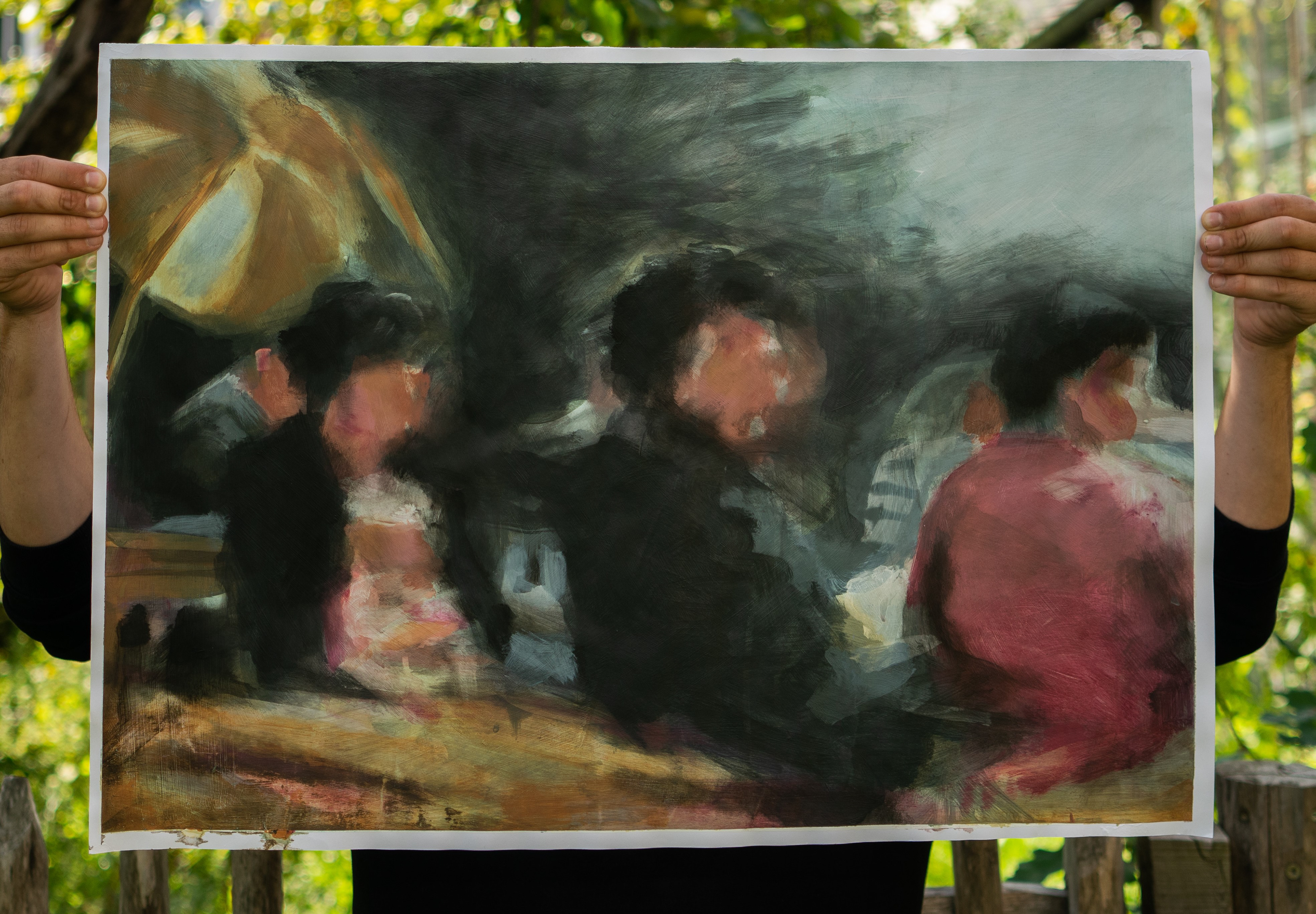 Déjeuner en plein air. Acrylique sur papier. 50x70cm.
