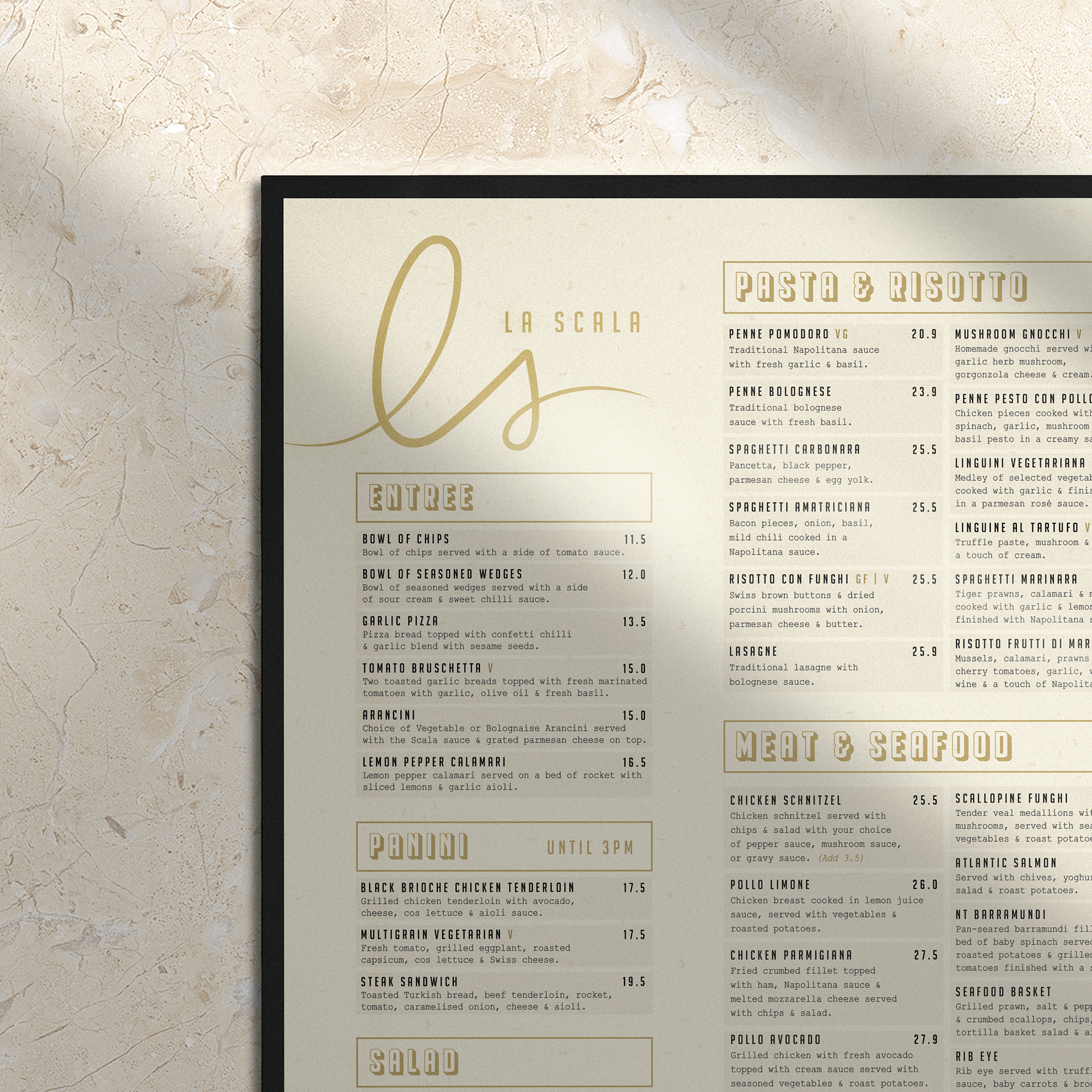 Menu Design for La Scala