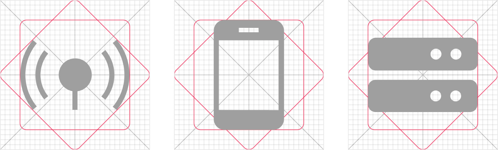 Icon designs with grid
