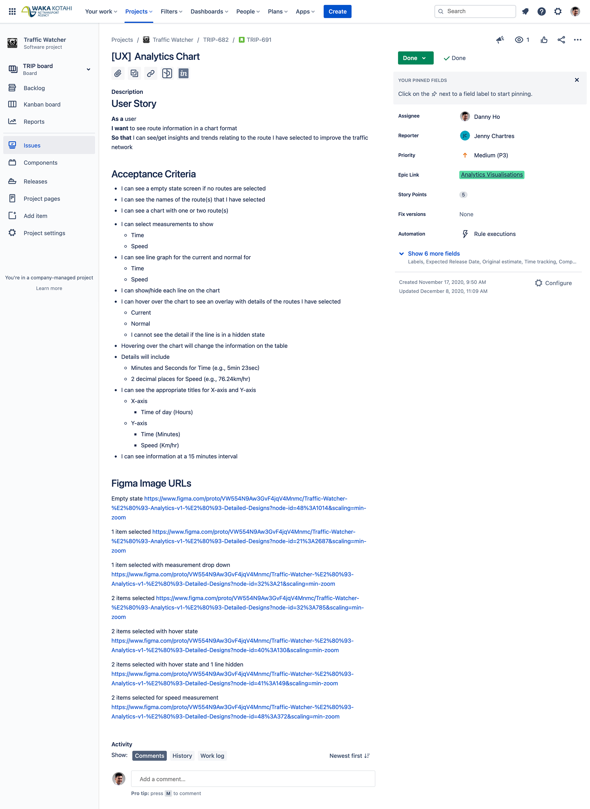 Analytics chart UX JIRA ticket