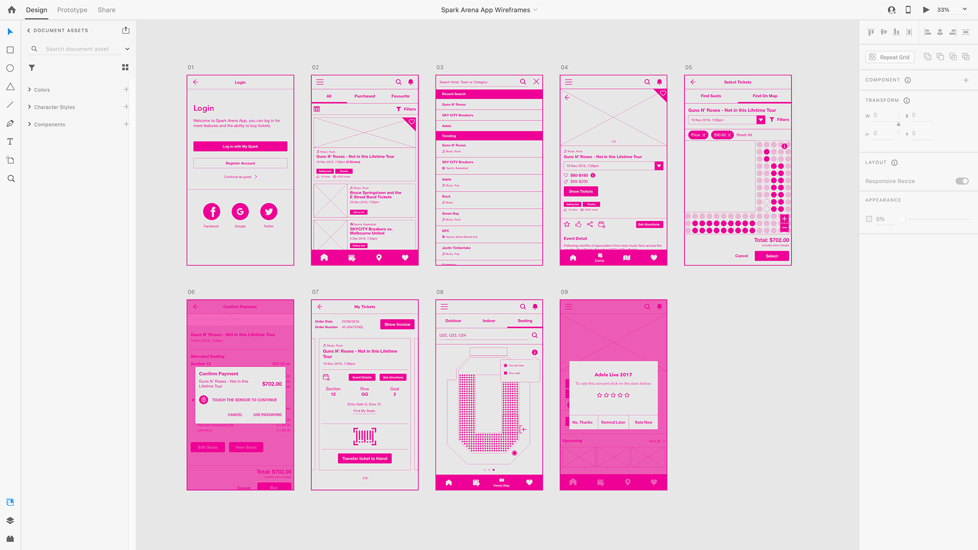 Spark Arena App wireframes with Adobe XD