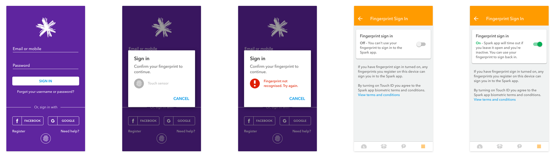 Spark App Android fingerprint bio-metric authentication