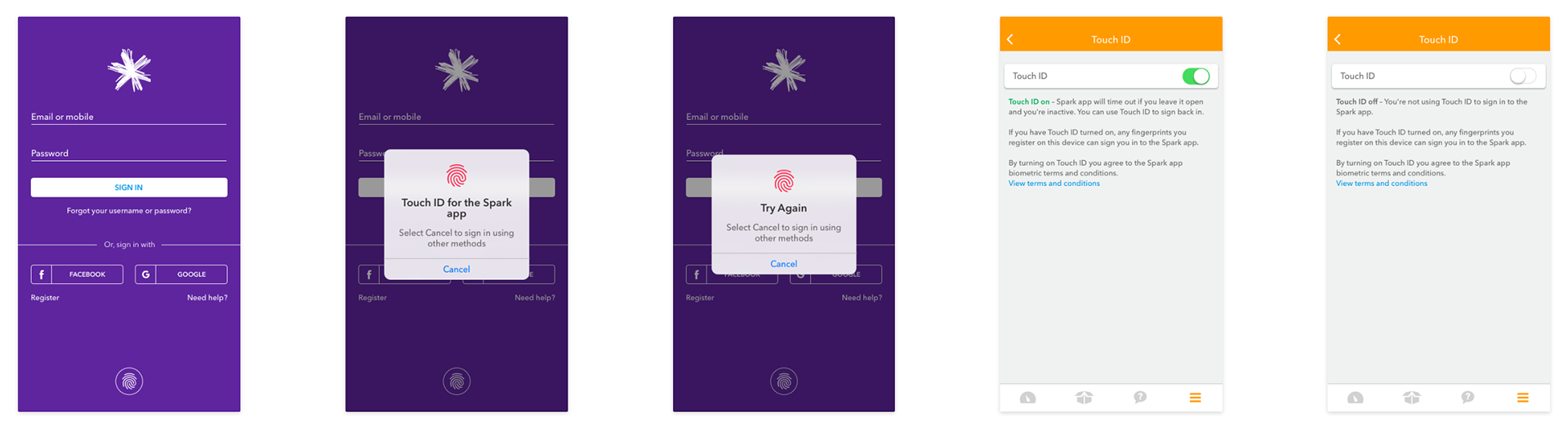 Spark App iOS touch ID bio-metric authentication