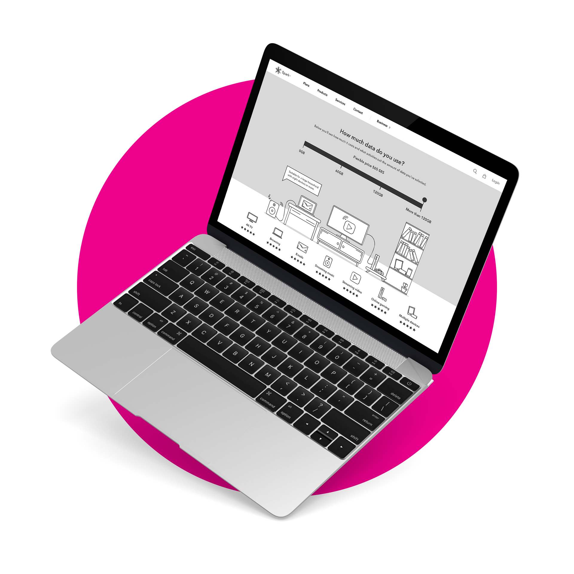 Spark New Zealand Broadband Buy Journey wireframes on a MacBook