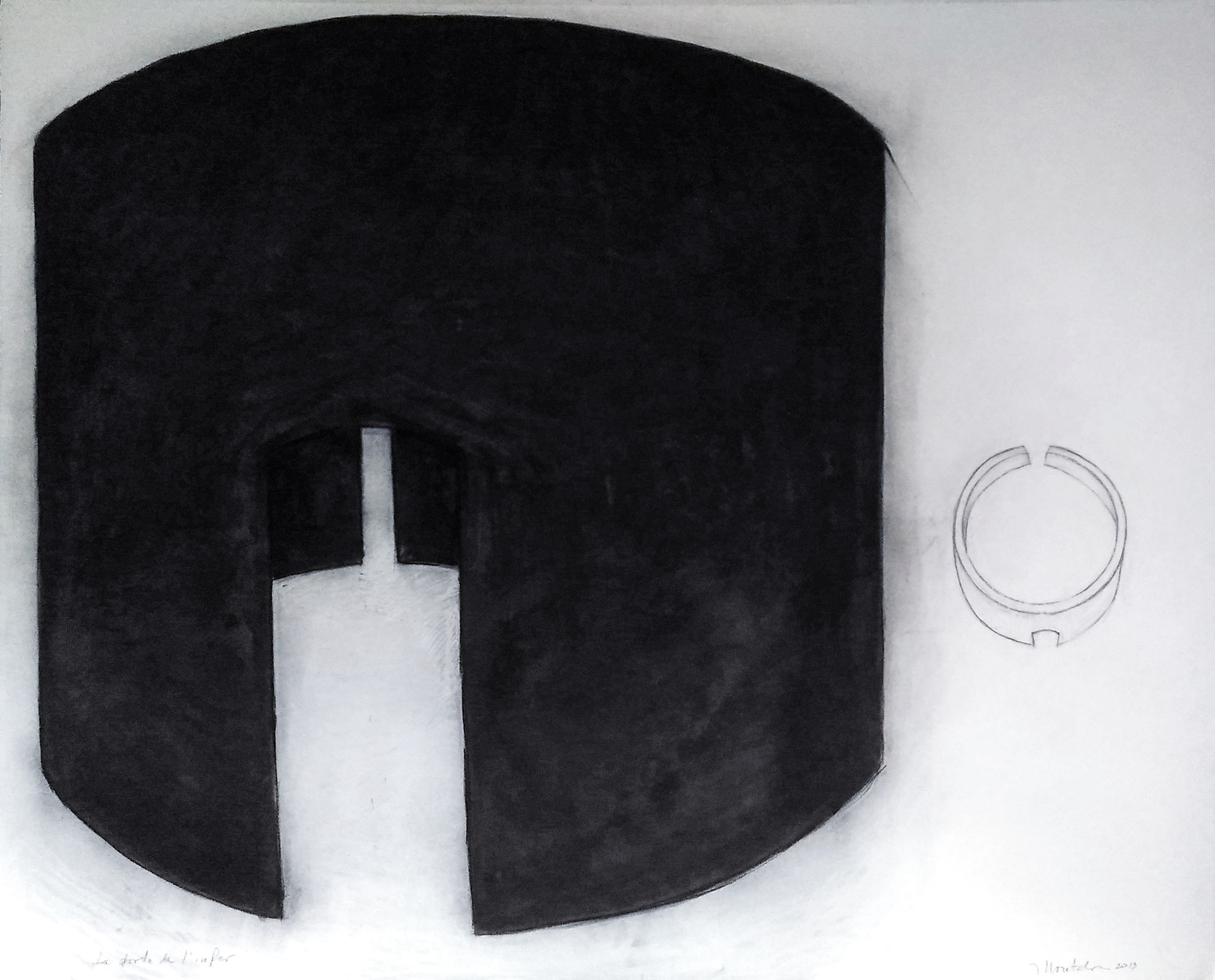 "La puerta del infierno" 2013. graphite, charcoal. 125 x 125 cm.