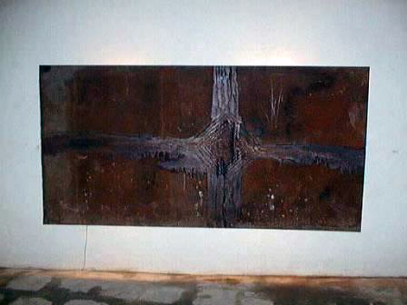 "Sumido en lo profundo" 1999.  acid, arc welding in metal. 150 x 300 cm
