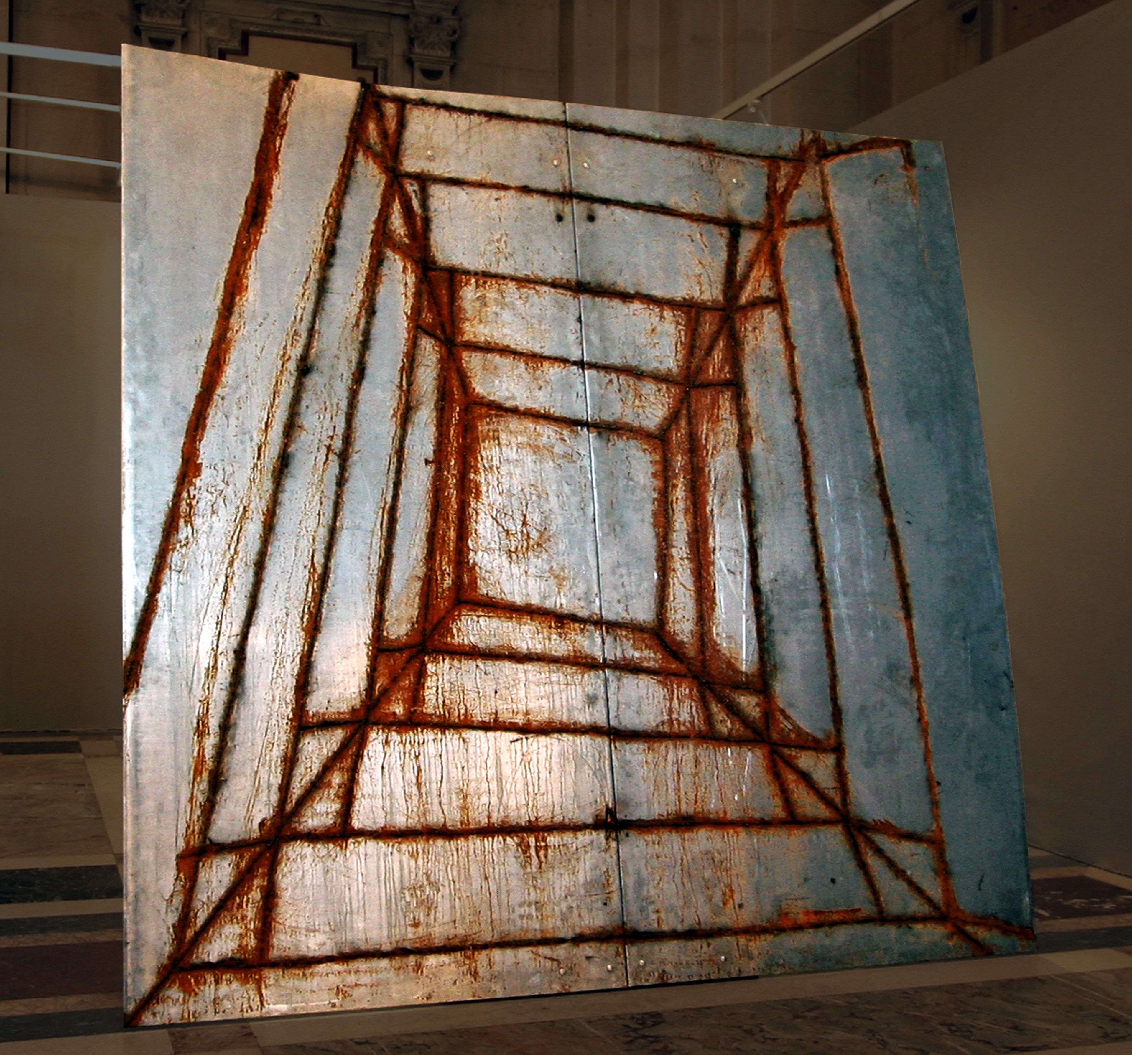 "Sumido en lo profundo II" 2007.  wood  and metal arc welding. 200 x 200 cm.