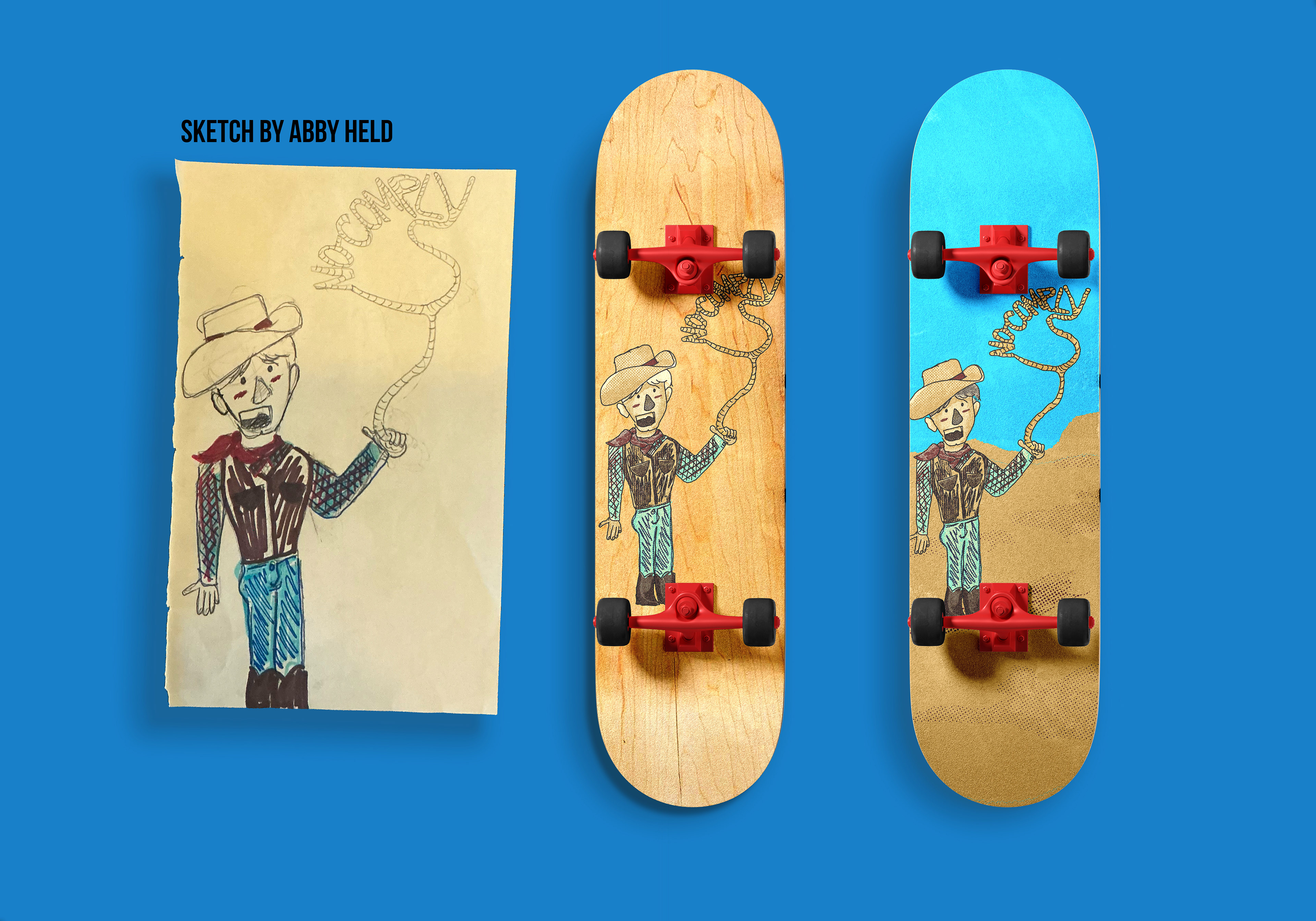 "Lasso Joe" originated from a pencil drawing from my niece. Finished in Photoshop.