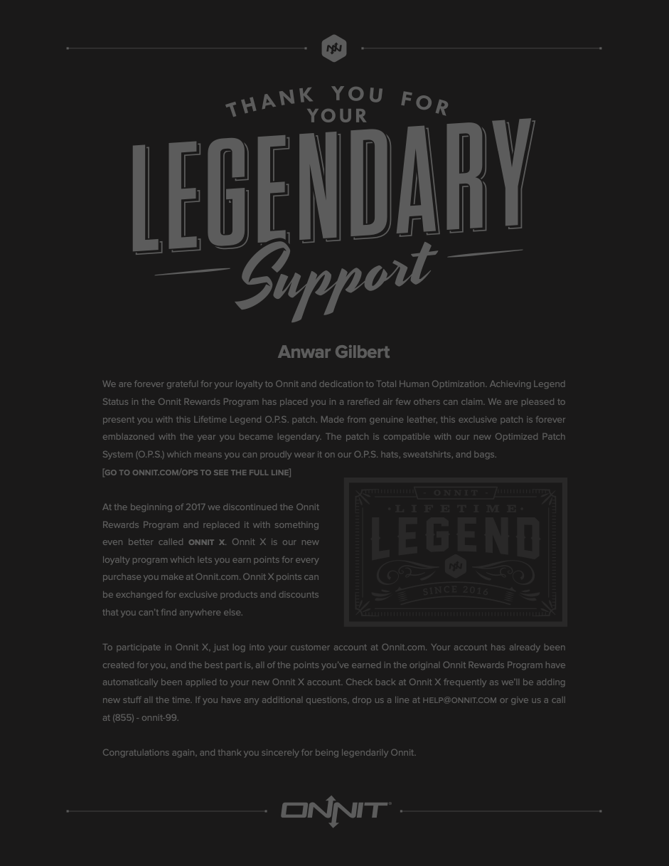 This letter was given to the very few legendary members. This was a token of appreciation.