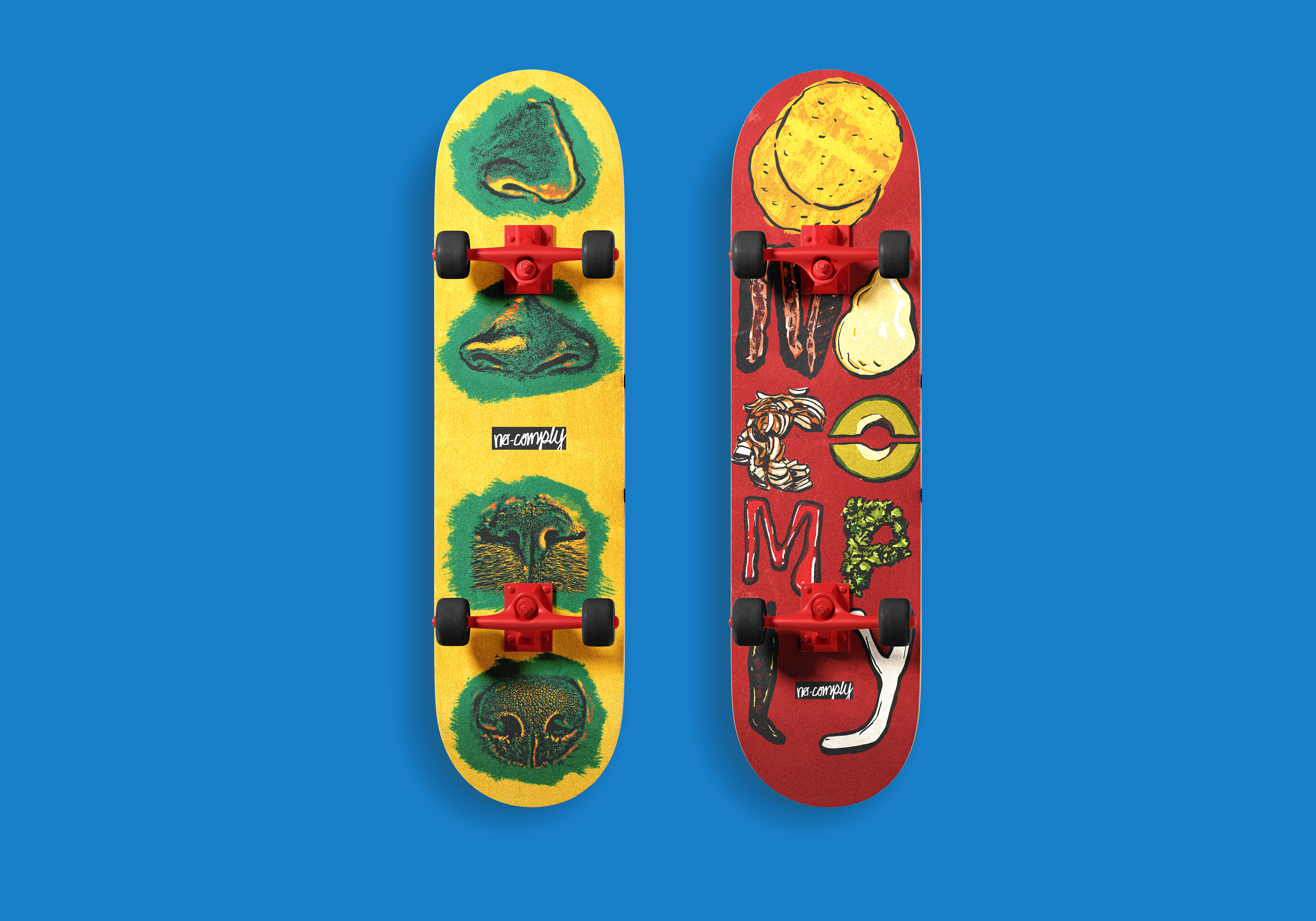 "Nose Comply" (left), "Taco Lover" (right) Side by side mock