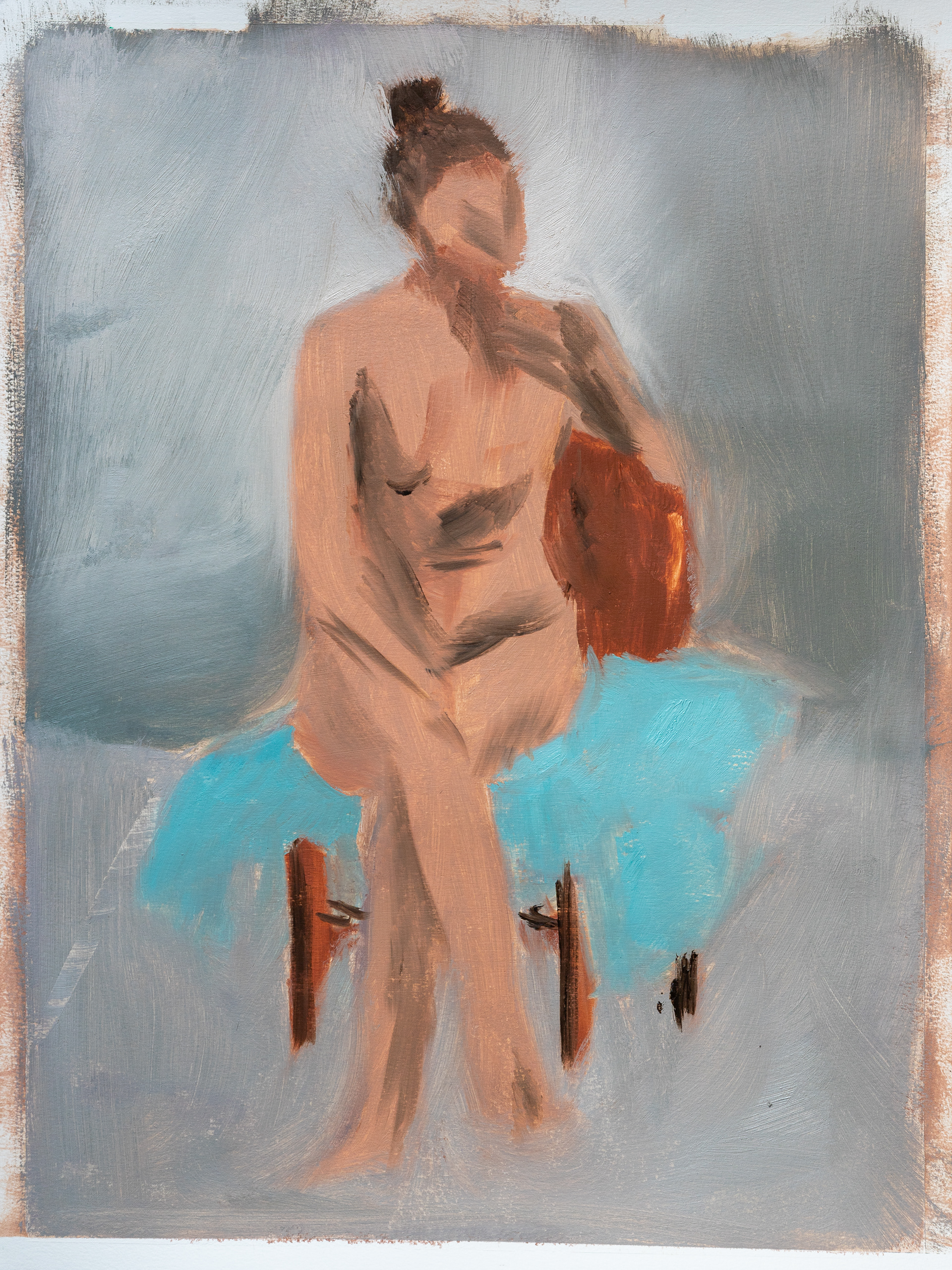 Gesture of a Woman Sitting, 18x24 oil on paper (2023)