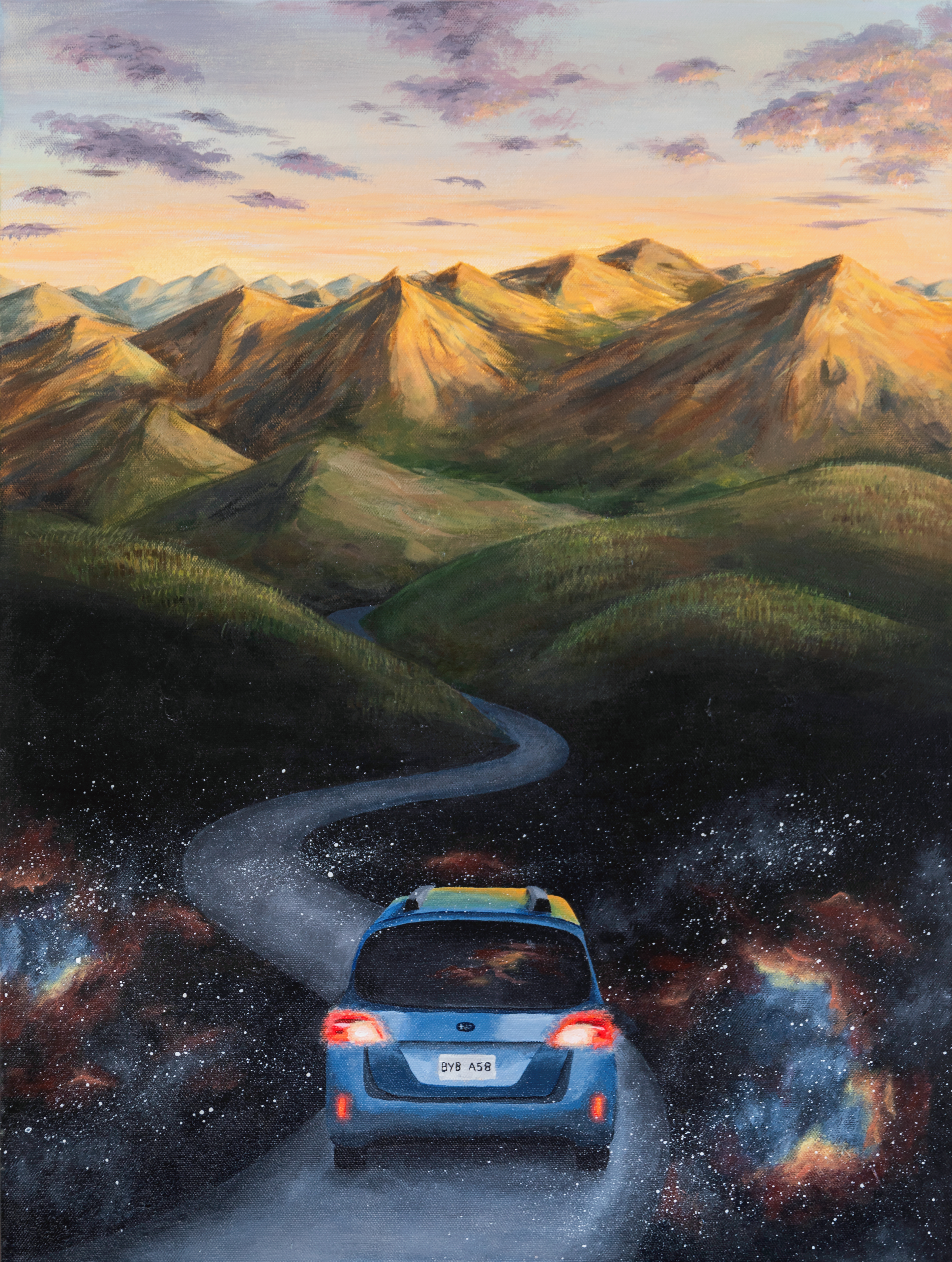 Subaru Dreamscape, 18x24in acrylic on canvas (2022)