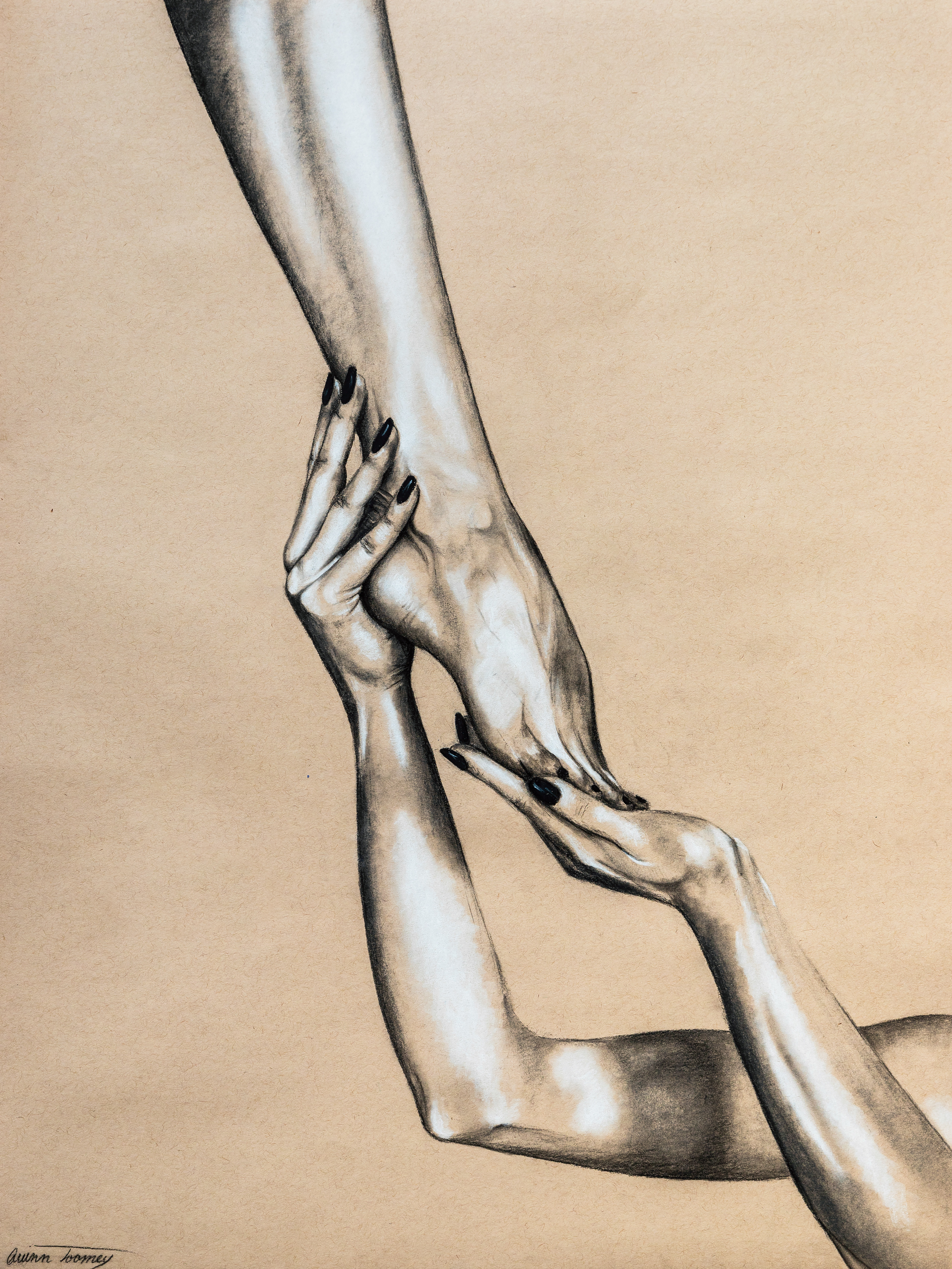 High Heel, 18x24in charcoal on paper (2022)