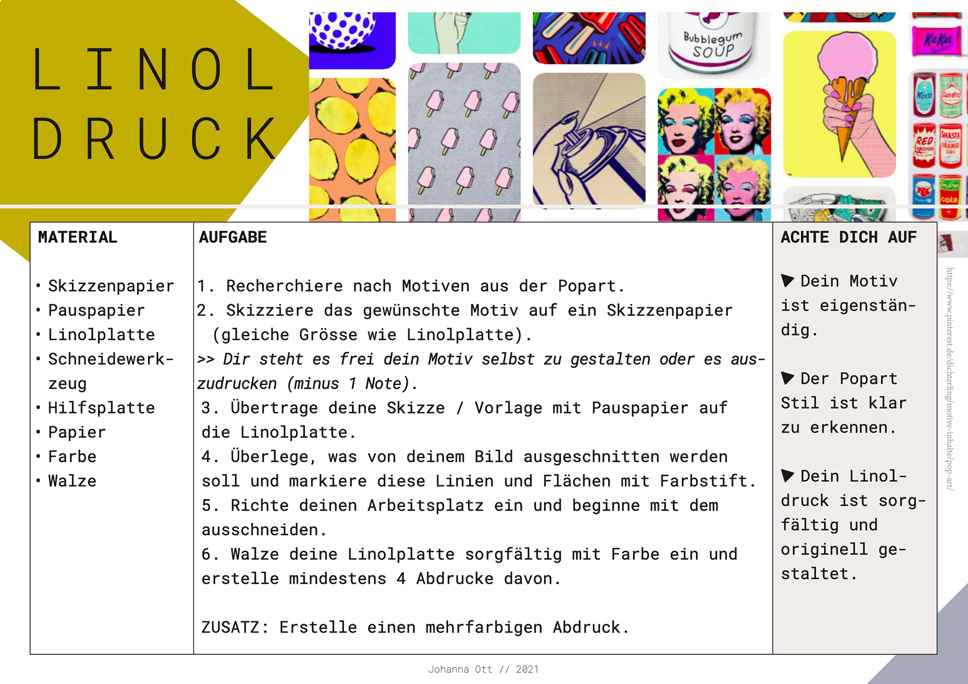 Bildnerisches Gestalten, Drucktechnik, 2021