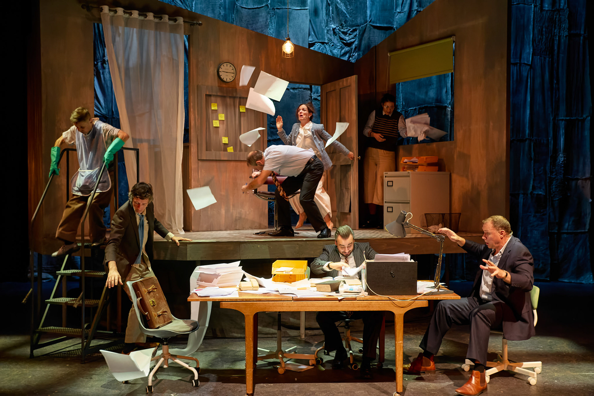 Rhinoseros by Theatr Genedlaethol Cymru.CastRhodri MeilirBethan Ellis OwenDafydd EmyrIoan GwynPriya HallEddie LaddGlyn PritchardVictoria PughCreative teamAuthor Eugène IonescoWelsh Adaptation Manon Steffan RosDirector Steffan DonnellySet and Costume Designer Cai Dyfan Lighting Designer Ceri James Sound Designer and Composer Dyfan Jones Voice Director Nia LynnMovement Director Catherine Alexander