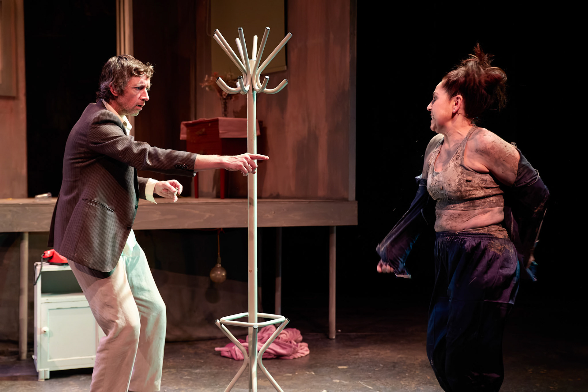 Rhinoseros by Theatr Genedlaethol Cymru.CastRhodri MeilirBethan Ellis OwenDafydd EmyrIoan GwynPriya HallEddie LaddGlyn PritchardVictoria PughCreative teamAuthor Eugène IonescoWelsh Adaptation Manon Steffan RosDirector Steffan DonnellySet and Costume Designer Cai Dyfan Lighting Designer Ceri James Sound Designer and Composer Dyfan Jones Voice Director Nia LynnMovement Director Catherine Alexander