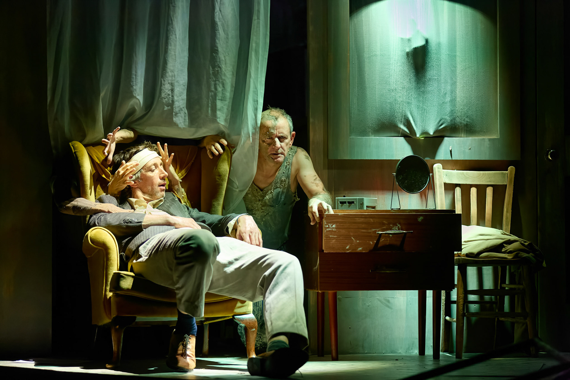 Rhinoseros by Theatr Genedlaethol Cymru.CastRhodri MeilirBethan Ellis OwenDafydd EmyrIoan GwynPriya HallEddie LaddGlyn PritchardVictoria PughCreative teamAuthor Eugène IonescoWelsh Adaptation Manon Steffan RosDirector Steffan DonnellySet and Costume Designer Cai Dyfan Lighting Designer Ceri James Sound Designer and Composer Dyfan Jones Voice Director Nia LynnMovement Director Catherine Alexander