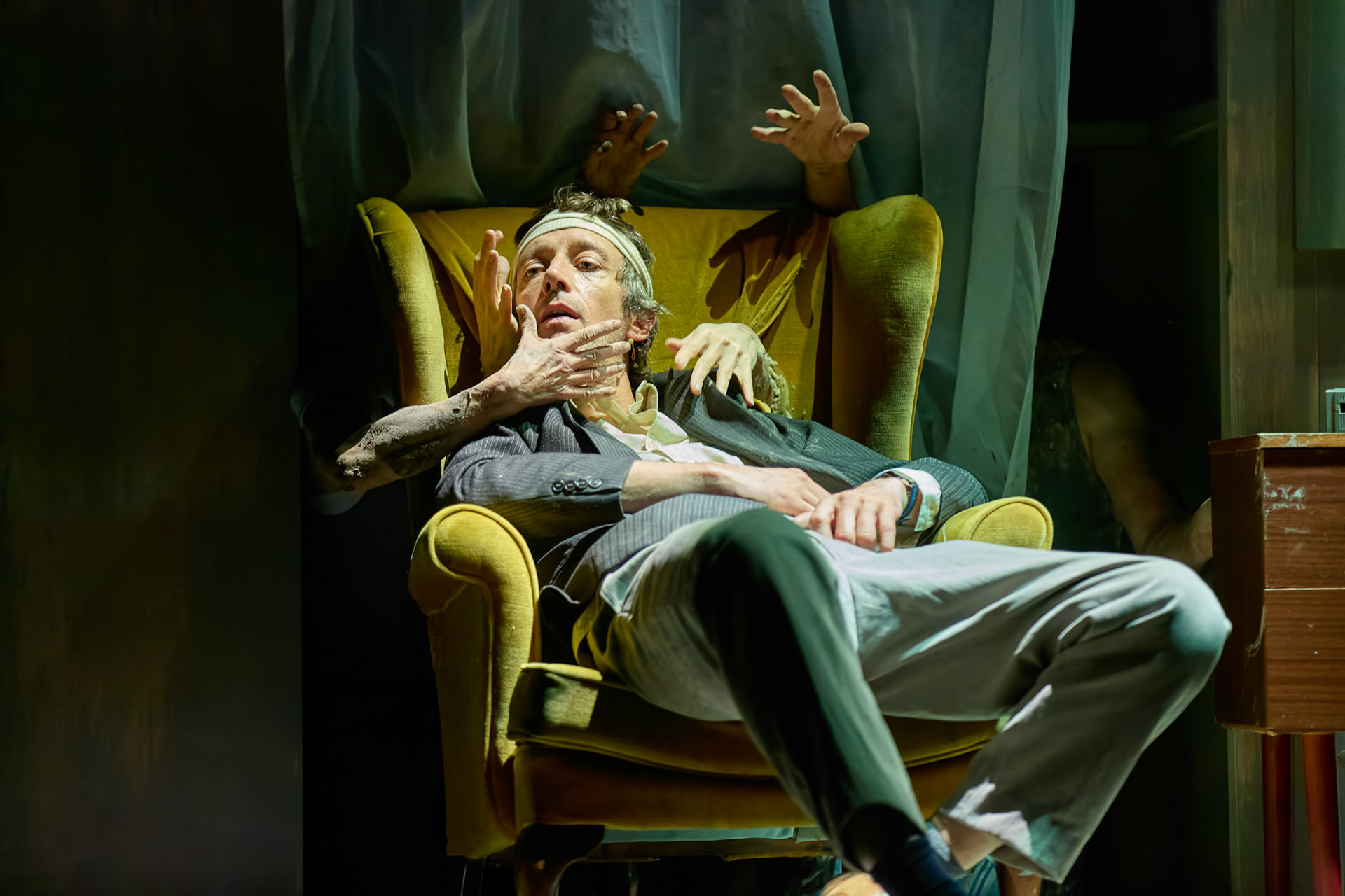 Rhinoseros by Theatr Genedlaethol Cymru.CastRhodri MeilirBethan Ellis OwenDafydd EmyrIoan GwynPriya HallEddie LaddGlyn PritchardVictoria PughCreative teamAuthor Eugène IonescoWelsh Adaptation Manon Steffan RosDirector Steffan DonnellySet and Costume Designer Cai Dyfan Lighting Designer Ceri James Sound Designer and Composer Dyfan Jones Voice Director Nia LynnMovement Director Catherine Alexander