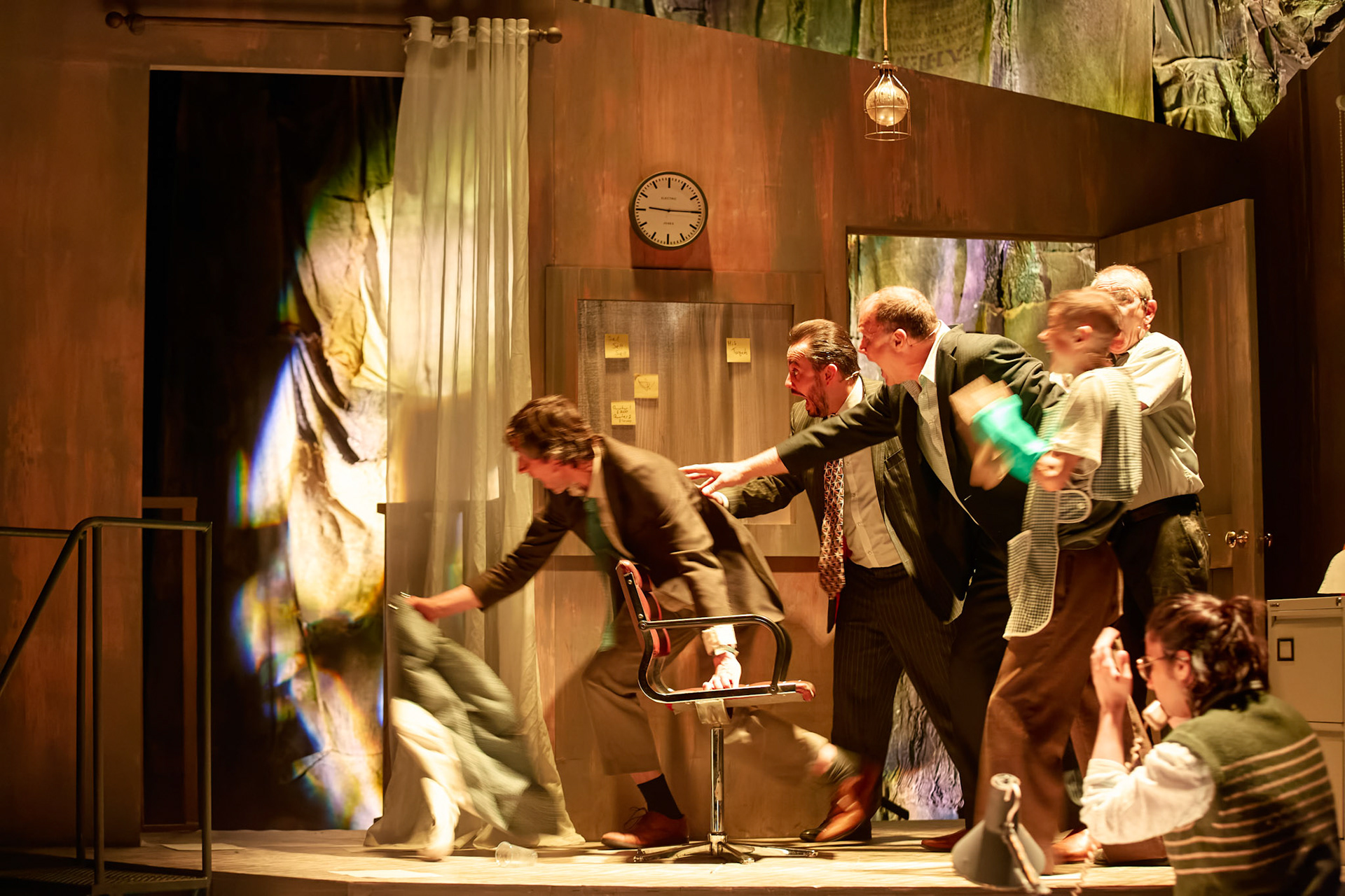 Rhinoseros by Theatr Genedlaethol Cymru.CastRhodri MeilirBethan Ellis OwenDafydd EmyrIoan GwynPriya HallEddie LaddGlyn PritchardVictoria PughCreative teamAuthor Eugène IonescoWelsh Adaptation Manon Steffan RosDirector Steffan DonnellySet and Costume Designer Cai Dyfan Lighting Designer Ceri James Sound Designer and Composer Dyfan Jones Voice Director Nia LynnMovement Director Catherine Alexander