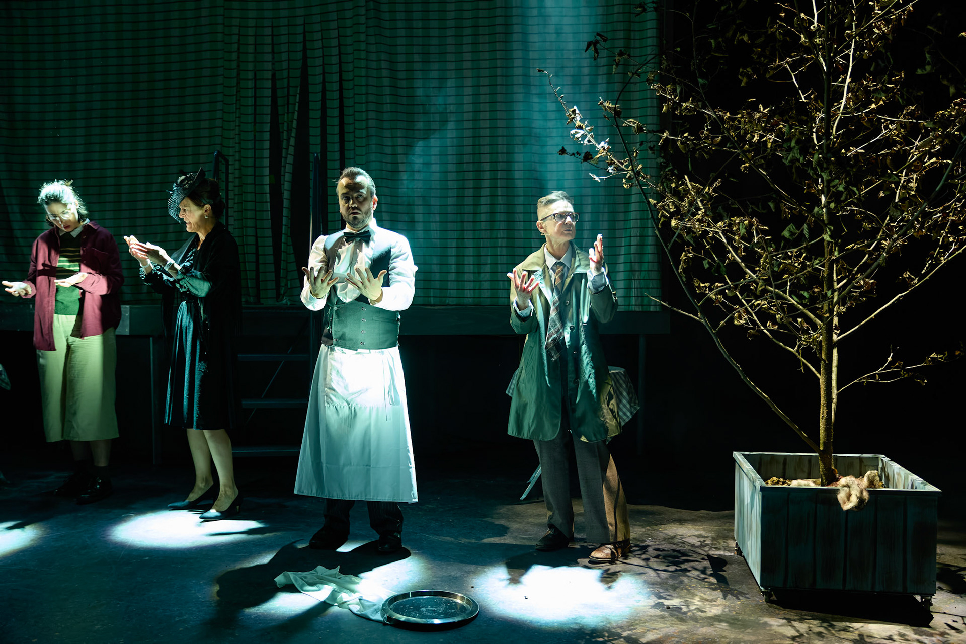 Rhinoseros by Theatr Genedlaethol Cymru.CastRhodri MeilirBethan Ellis OwenDafydd EmyrIoan GwynPriya HallEddie LaddGlyn PritchardVictoria PughCreative teamAuthor Eugène IonescoWelsh Adaptation Manon Steffan RosDirector Steffan DonnellySet and Costume Designer Cai Dyfan Lighting Designer Ceri James Sound Designer and Composer Dyfan Jones Voice Director Nia LynnMovement Director Catherine Alexander