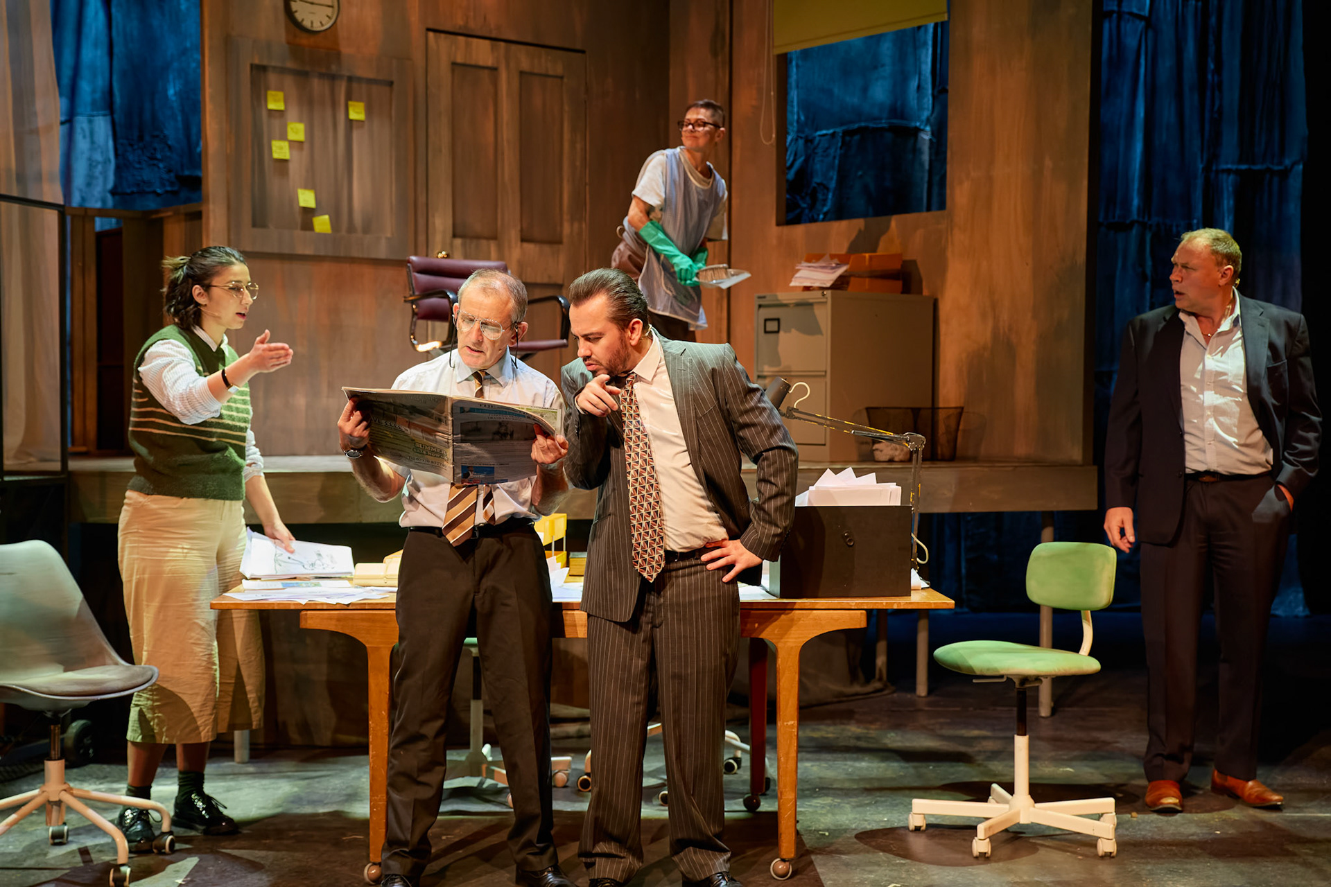 Rhinoseros by Theatr Genedlaethol Cymru.CastRhodri MeilirBethan Ellis OwenDafydd EmyrIoan GwynPriya HallEddie LaddGlyn PritchardVictoria PughCreative teamAuthor Eugène IonescoWelsh Adaptation Manon Steffan RosDirector Steffan DonnellySet and Costume Designer Cai Dyfan Lighting Designer Ceri James Sound Designer and Composer Dyfan Jones Voice Director Nia LynnMovement Director Catherine Alexander