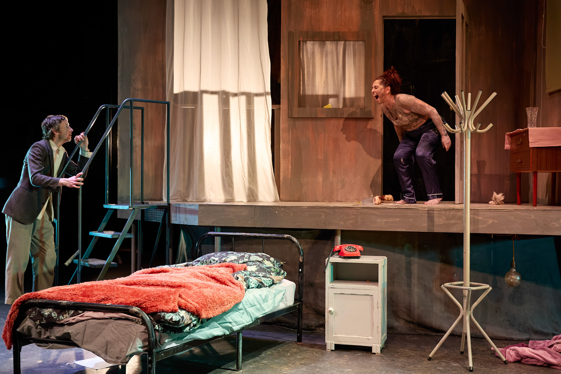 Rhinoseros by Theatr Genedlaethol Cymru.CastRhodri MeilirBethan Ellis OwenDafydd EmyrIoan GwynPriya HallEddie LaddGlyn PritchardVictoria PughCreative teamAuthor Eugène IonescoWelsh Adaptation Manon Steffan RosDirector Steffan DonnellySet and Costume Designer Cai Dyfan Lighting Designer Ceri James Sound Designer and Composer Dyfan Jones Voice Director Nia LynnMovement Director Catherine Alexander