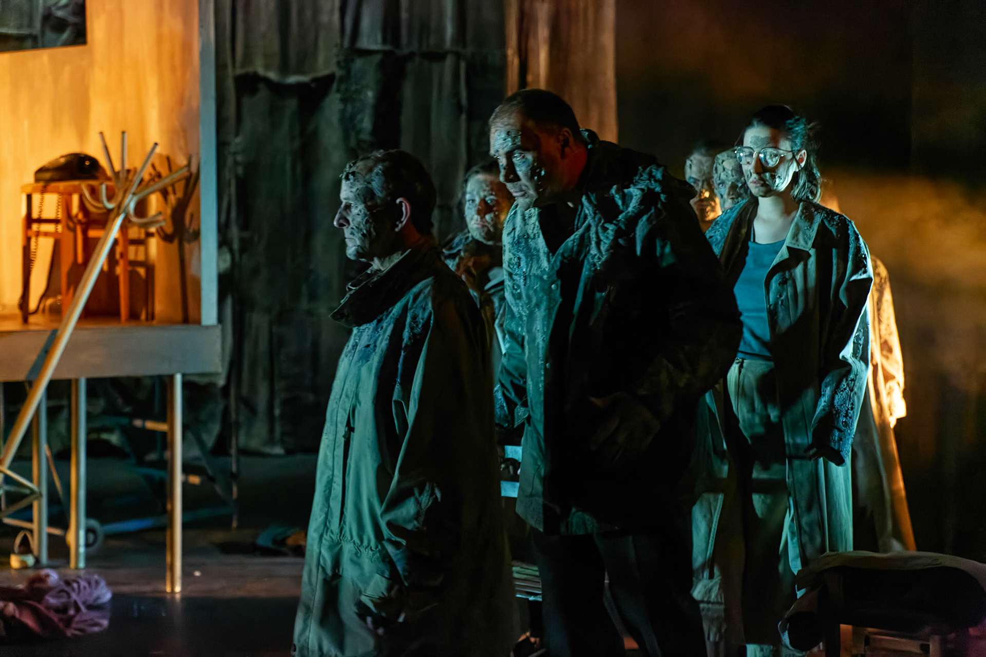 Rhinoseros by Theatr Genedlaethol Cymru.CastRhodri MeilirBethan Ellis OwenDafydd EmyrIoan GwynPriya HallEddie LaddGlyn PritchardVictoria PughCreative teamAuthor Eugène IonescoWelsh Adaptation Manon Steffan RosDirector Steffan DonnellySet and Costume Designer Cai Dyfan Lighting Designer Ceri James Sound Designer and Composer Dyfan Jones Voice Director Nia LynnMovement Director Catherine Alexander