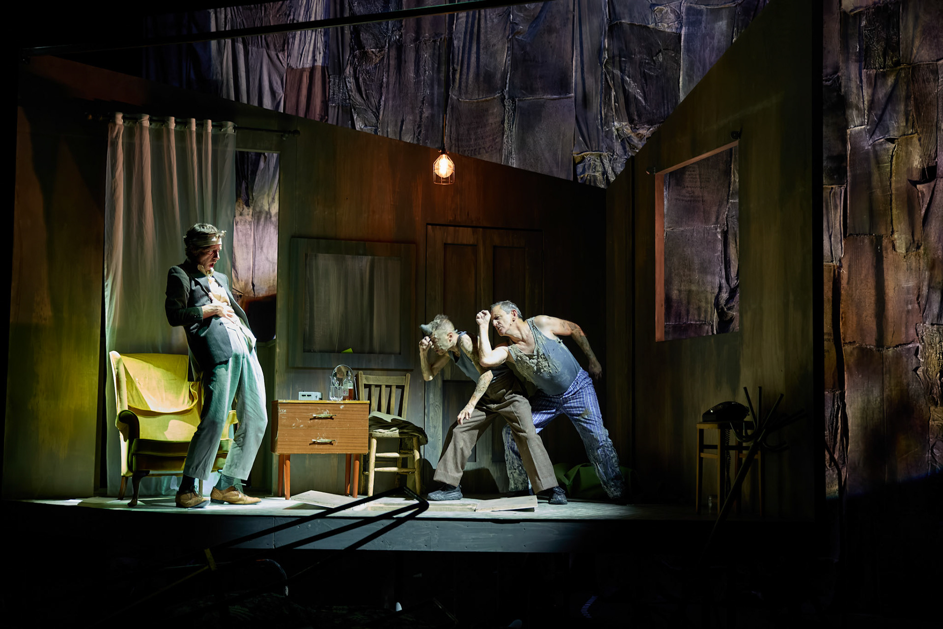 Rhinoseros by Theatr Genedlaethol Cymru.CastRhodri MeilirBethan Ellis OwenDafydd EmyrIoan GwynPriya HallEddie LaddGlyn PritchardVictoria PughCreative teamAuthor Eugène IonescoWelsh Adaptation Manon Steffan RosDirector Steffan DonnellySet and Costume Designer Cai Dyfan Lighting Designer Ceri James Sound Designer and Composer Dyfan Jones Voice Director Nia LynnMovement Director Catherine Alexander