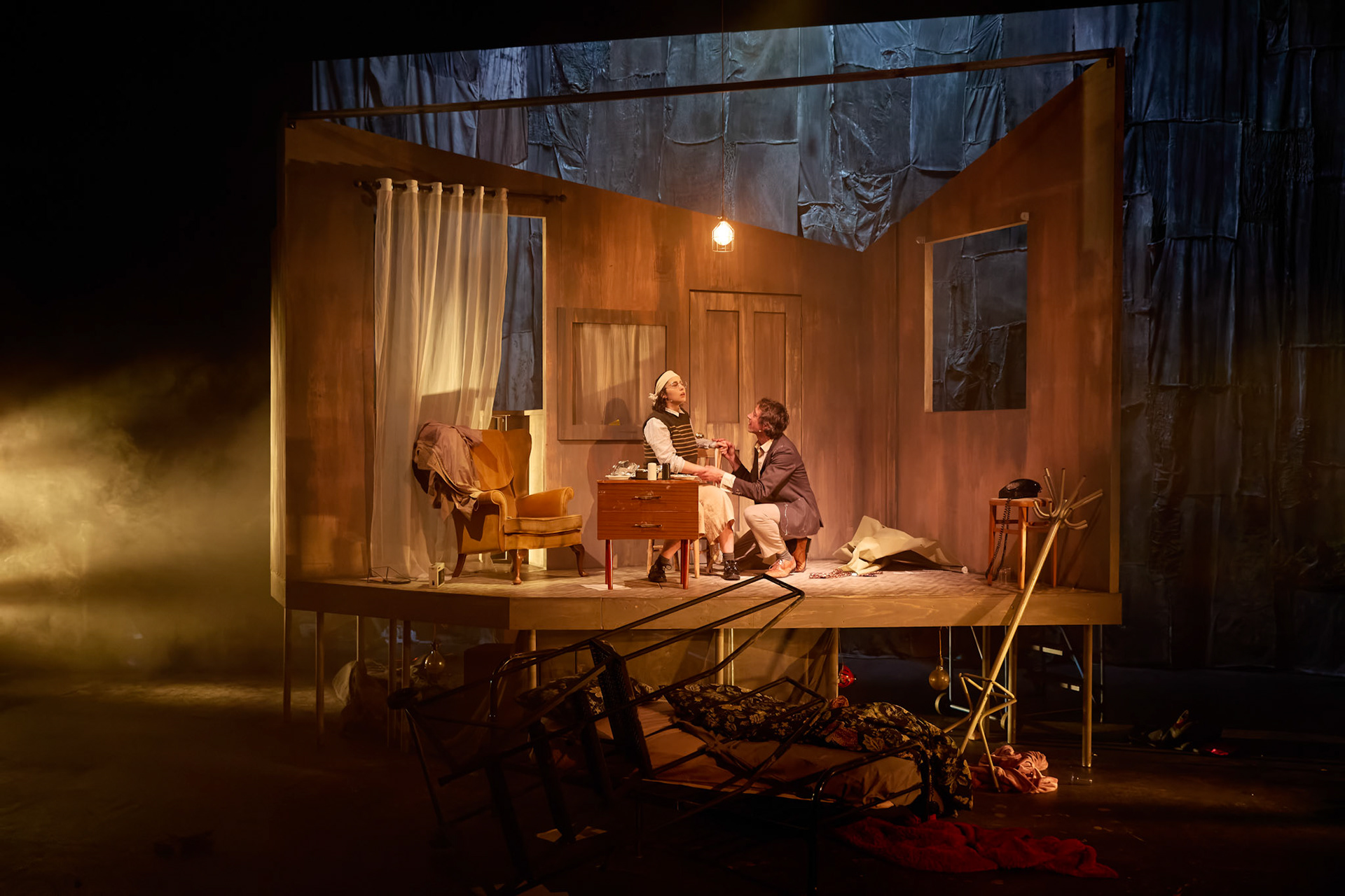 Rhinoseros by Theatr Genedlaethol Cymru.CastRhodri MeilirBethan Ellis OwenDafydd EmyrIoan GwynPriya HallEddie LaddGlyn PritchardVictoria PughCreative teamAuthor Eugène IonescoWelsh Adaptation Manon Steffan RosDirector Steffan DonnellySet and Costume Designer Cai Dyfan Lighting Designer Ceri James Sound Designer and Composer Dyfan Jones Voice Director Nia LynnMovement Director Catherine Alexander