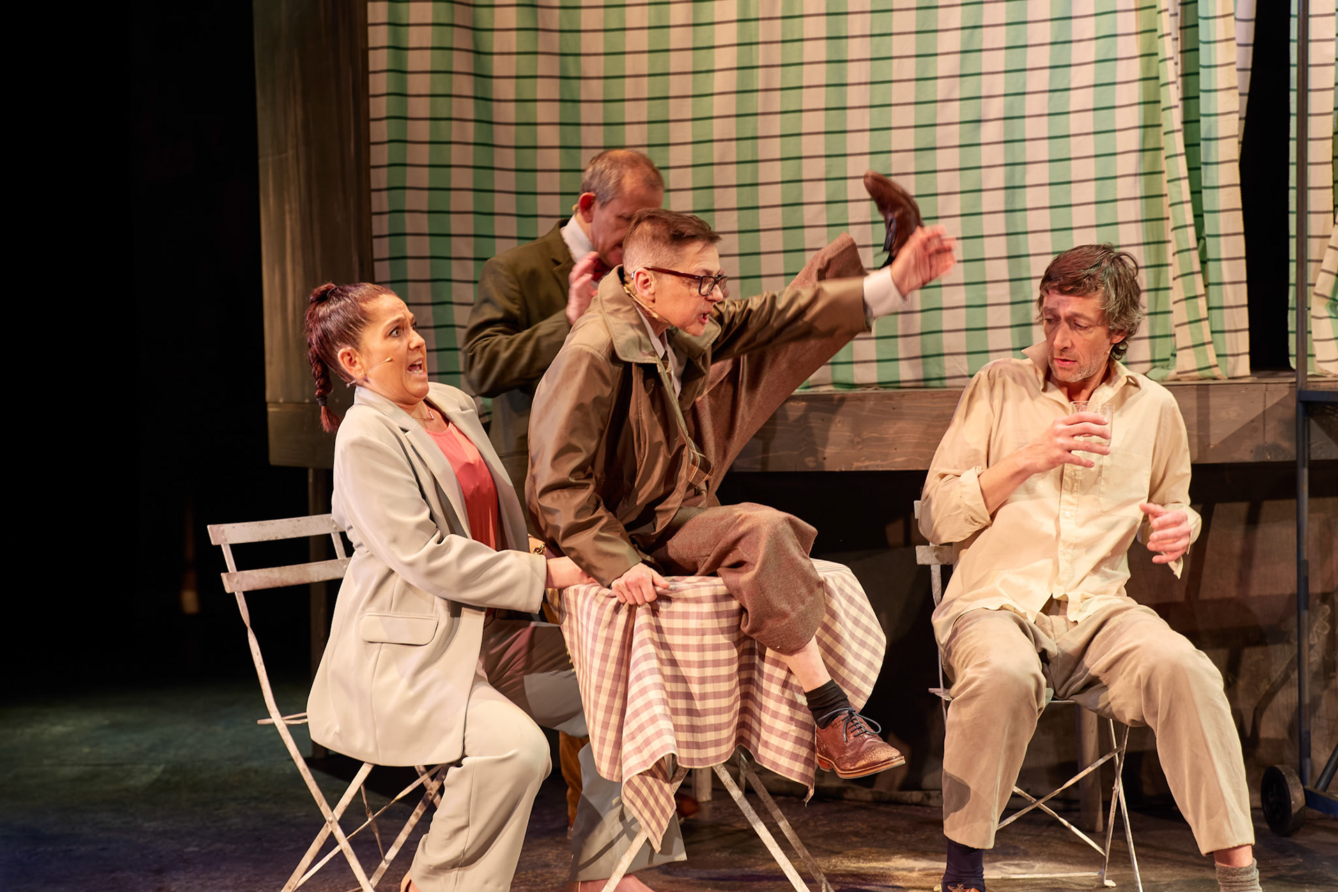 Rhinoseros by Theatr Genedlaethol Cymru.CastRhodri MeilirBethan Ellis OwenDafydd EmyrIoan GwynPriya HallEddie LaddGlyn PritchardVictoria PughCreative teamAuthor Eugène IonescoWelsh Adaptation Manon Steffan RosDirector Steffan DonnellySet and Costume Designer Cai Dyfan Lighting Designer Ceri James Sound Designer and Composer Dyfan Jones Voice Director Nia LynnMovement Director Catherine Alexander