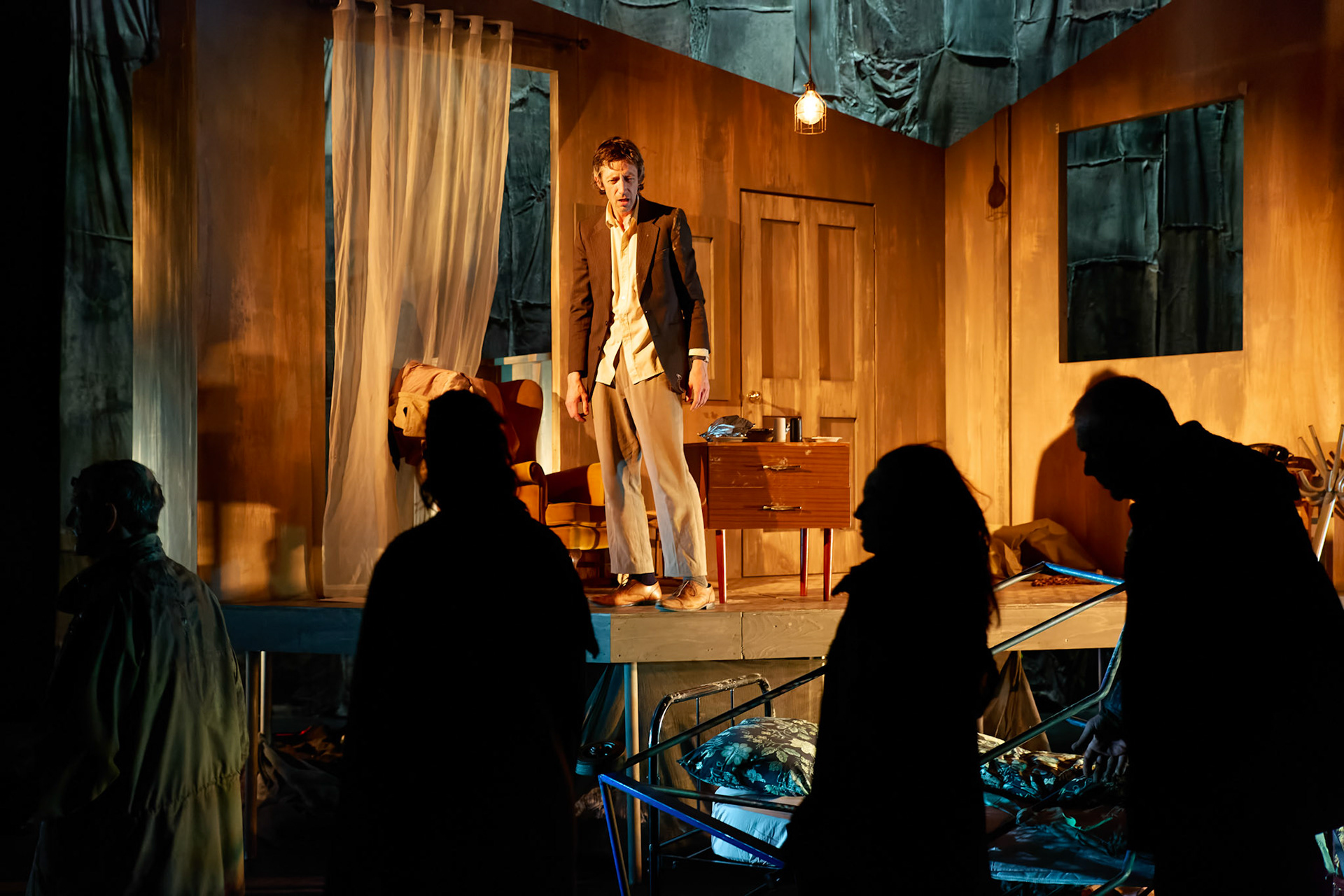 Rhinoseros by Theatr Genedlaethol Cymru.CastRhodri MeilirBethan Ellis OwenDafydd EmyrIoan GwynPriya HallEddie LaddGlyn PritchardVictoria PughCreative teamAuthor Eugène IonescoWelsh Adaptation Manon Steffan RosDirector Steffan DonnellySet and Costume Designer Cai Dyfan Lighting Designer Ceri James Sound Designer and Composer Dyfan Jones Voice Director Nia LynnMovement Director Catherine Alexander