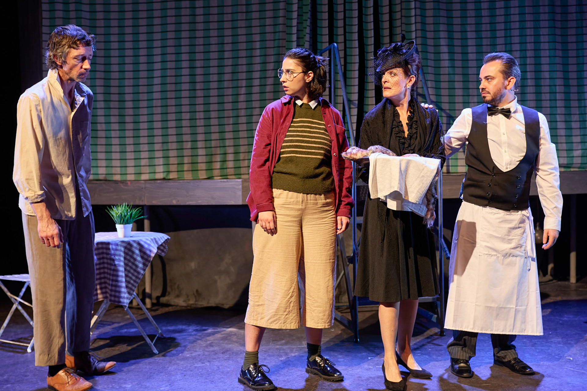 Rhinoseros by Theatr Genedlaethol Cymru.CastRhodri MeilirBethan Ellis OwenDafydd EmyrIoan GwynPriya HallEddie LaddGlyn PritchardVictoria PughCreative teamAuthor Eugène IonescoWelsh Adaptation Manon Steffan RosDirector Steffan DonnellySet and Costume Designer Cai Dyfan Lighting Designer Ceri James Sound Designer and Composer Dyfan Jones Voice Director Nia LynnMovement Director Catherine Alexander