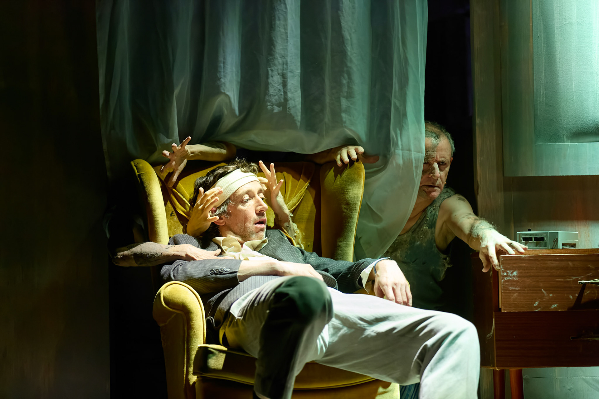 Rhinoseros by Theatr Genedlaethol Cymru.CastRhodri MeilirBethan Ellis OwenDafydd EmyrIoan GwynPriya HallEddie LaddGlyn PritchardVictoria PughCreative teamAuthor Eugène IonescoWelsh Adaptation Manon Steffan RosDirector Steffan DonnellySet and Costume Designer Cai Dyfan Lighting Designer Ceri James Sound Designer and Composer Dyfan Jones Voice Director Nia LynnMovement Director Catherine Alexander