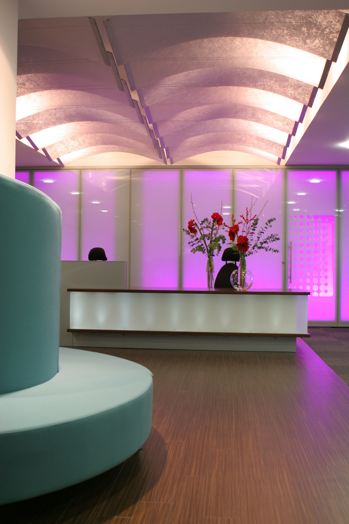 Reception with colour changing LED light wall