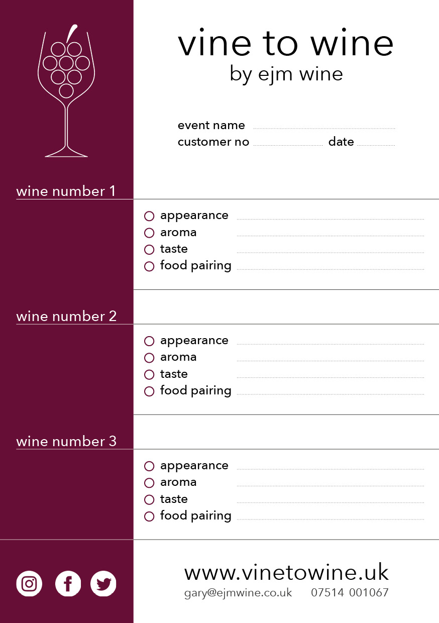 Wine tasting sheet front
