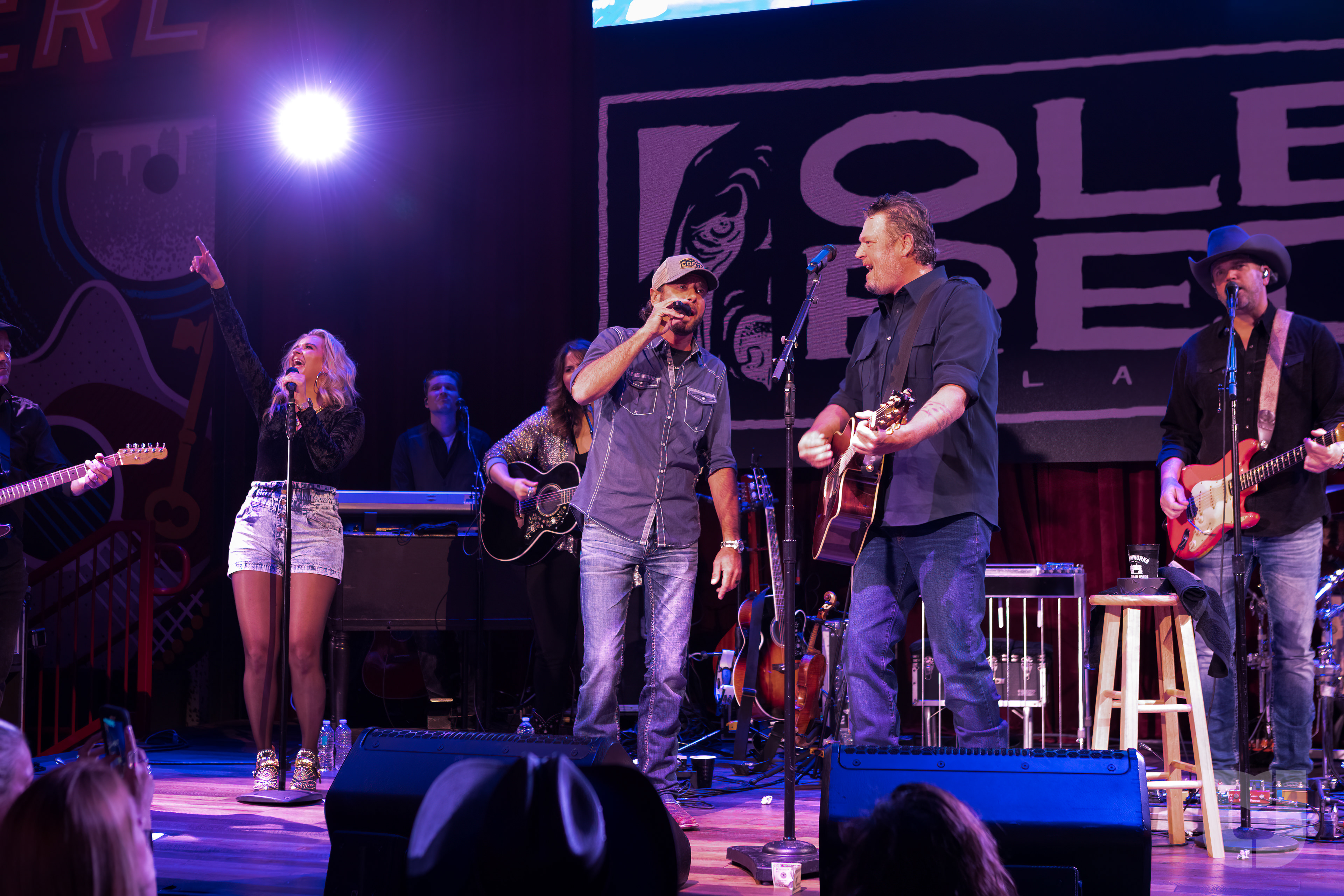 Randall Crawford performing with Blake Shelton at Ole Red Orlando