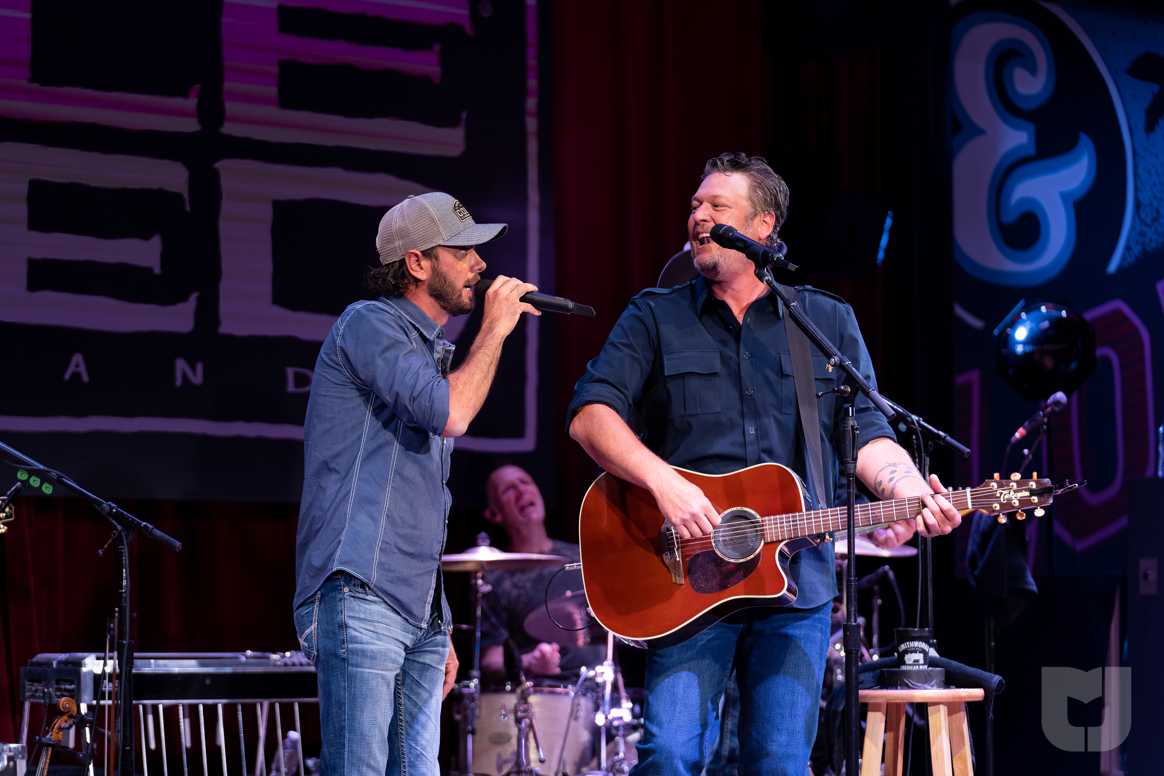 Randall Crawford performing with Blake Shelton at Ole Red Orlando