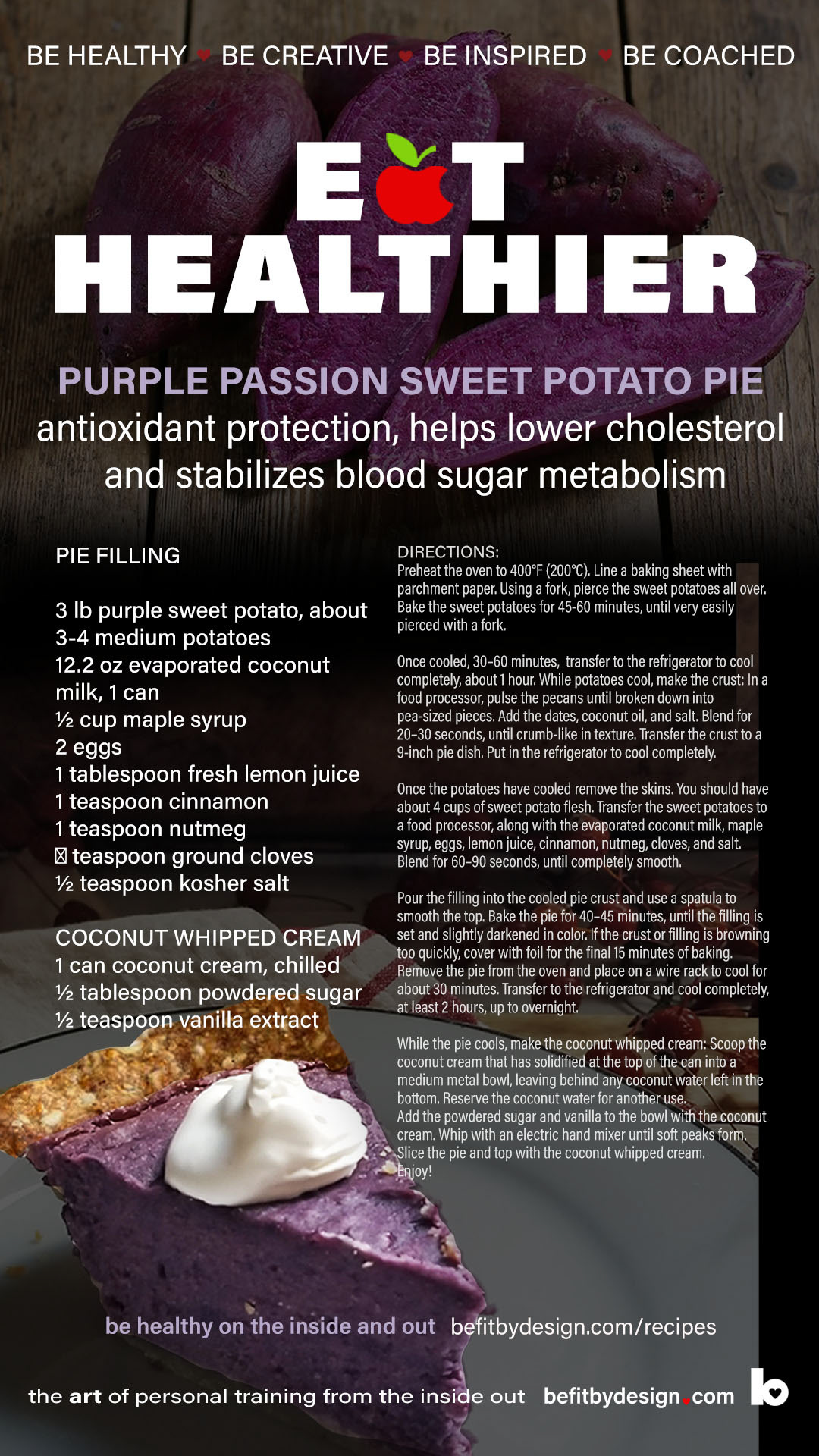Purple Passion Sweet Potato Pie with coconut cream