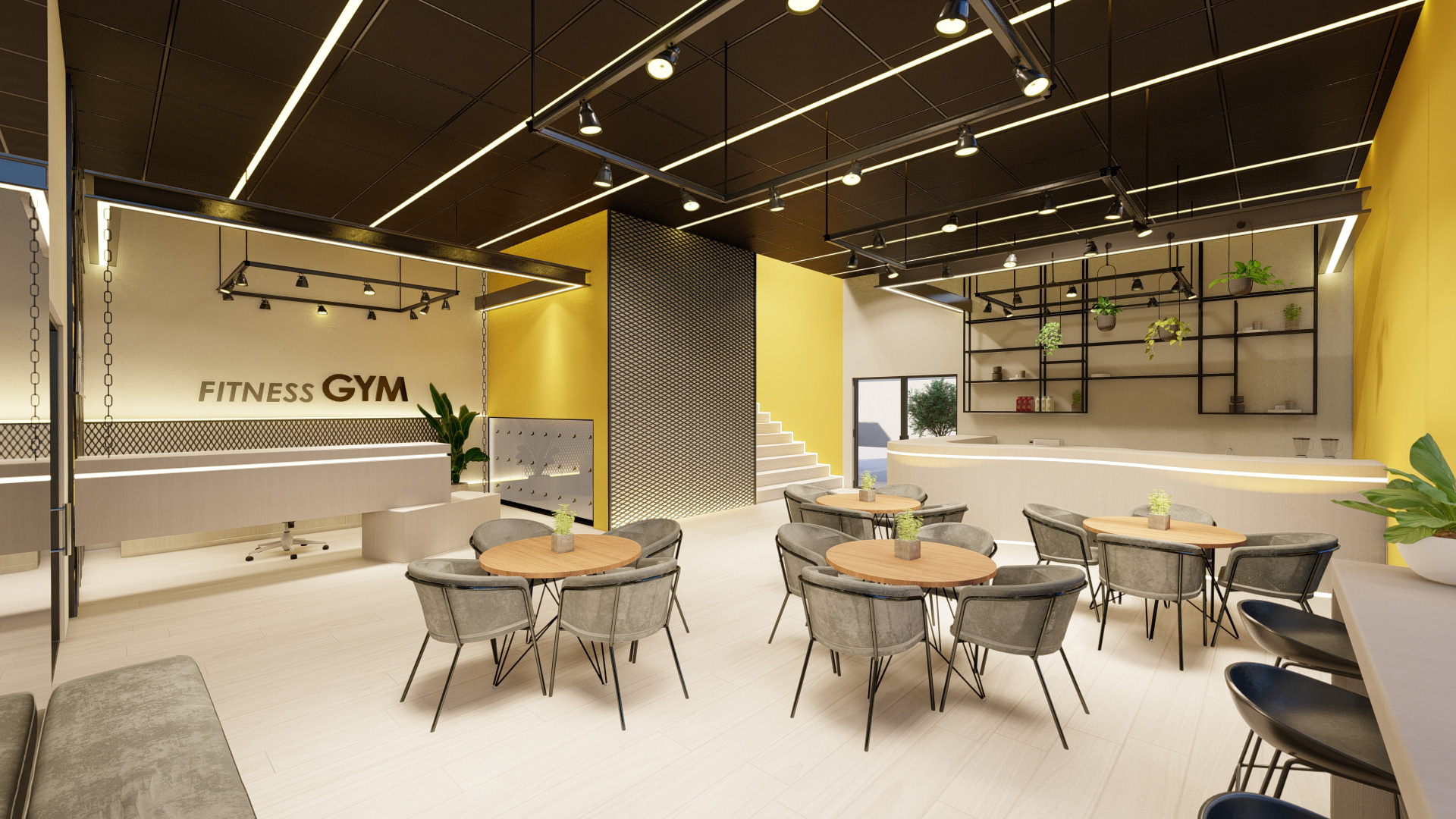 Render Interior - Recepción / Snack Bar