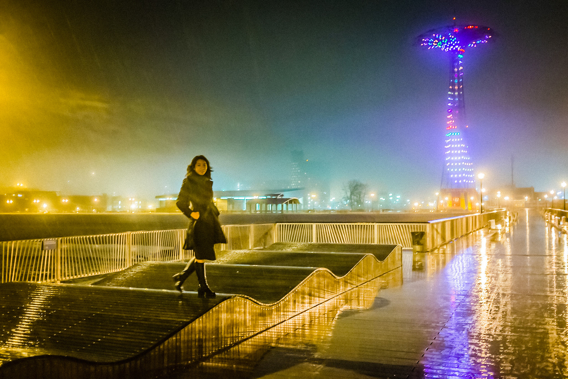 Rainy night out at Coney Island