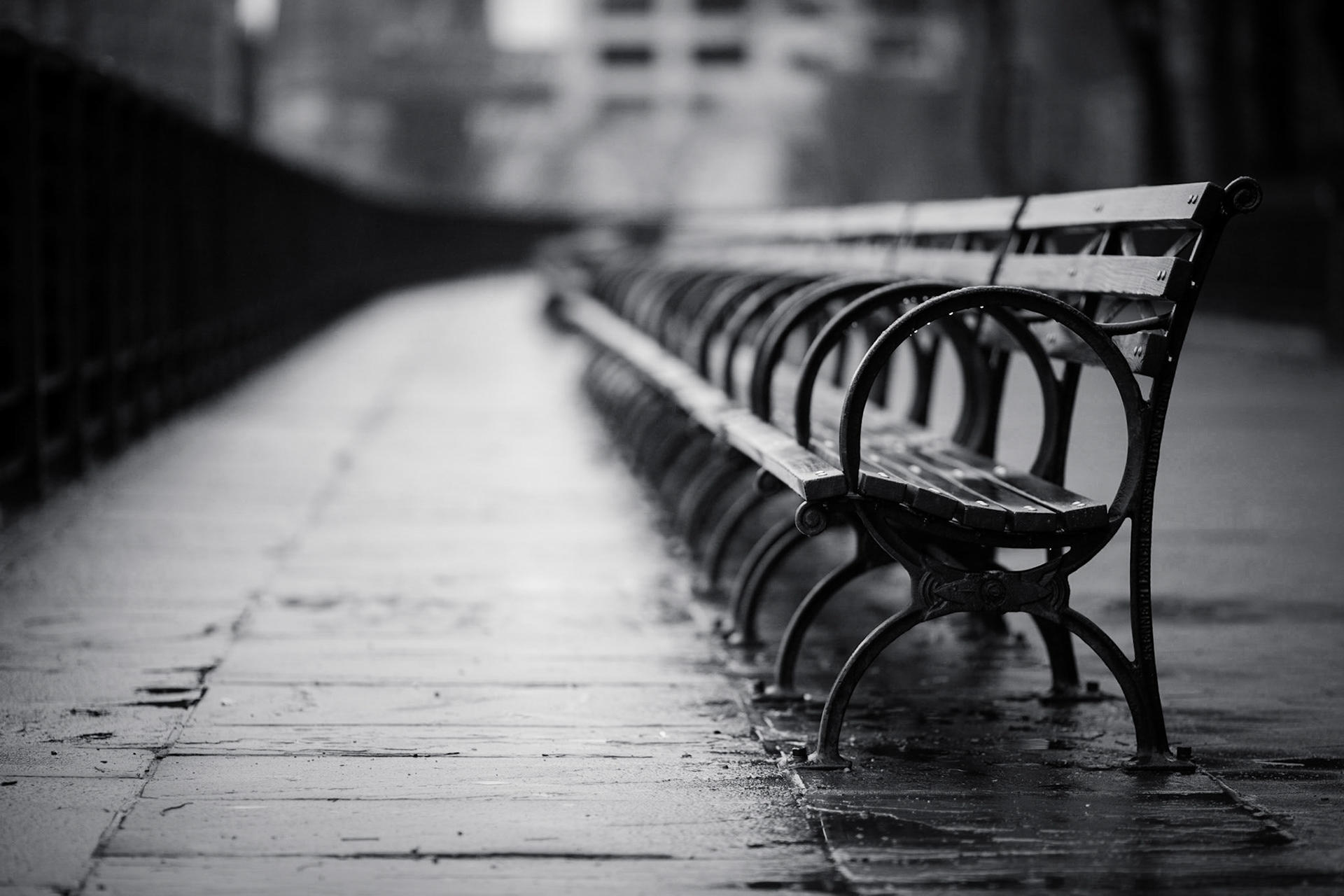 Rain and isolation on the Brooklyn Heights Promenade